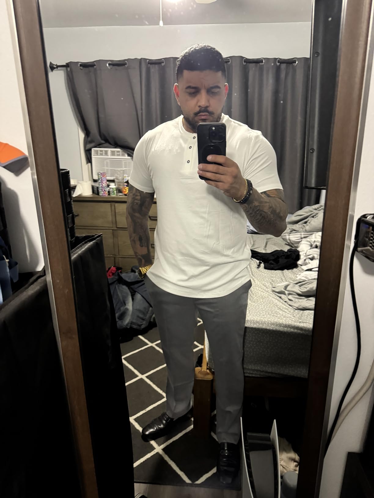 JMIERR Men's Muscle Slim Henley Shirts Crewneck Longline T-Shirt Gym Workout Athletic Shirt Tees with Button customer photo 2