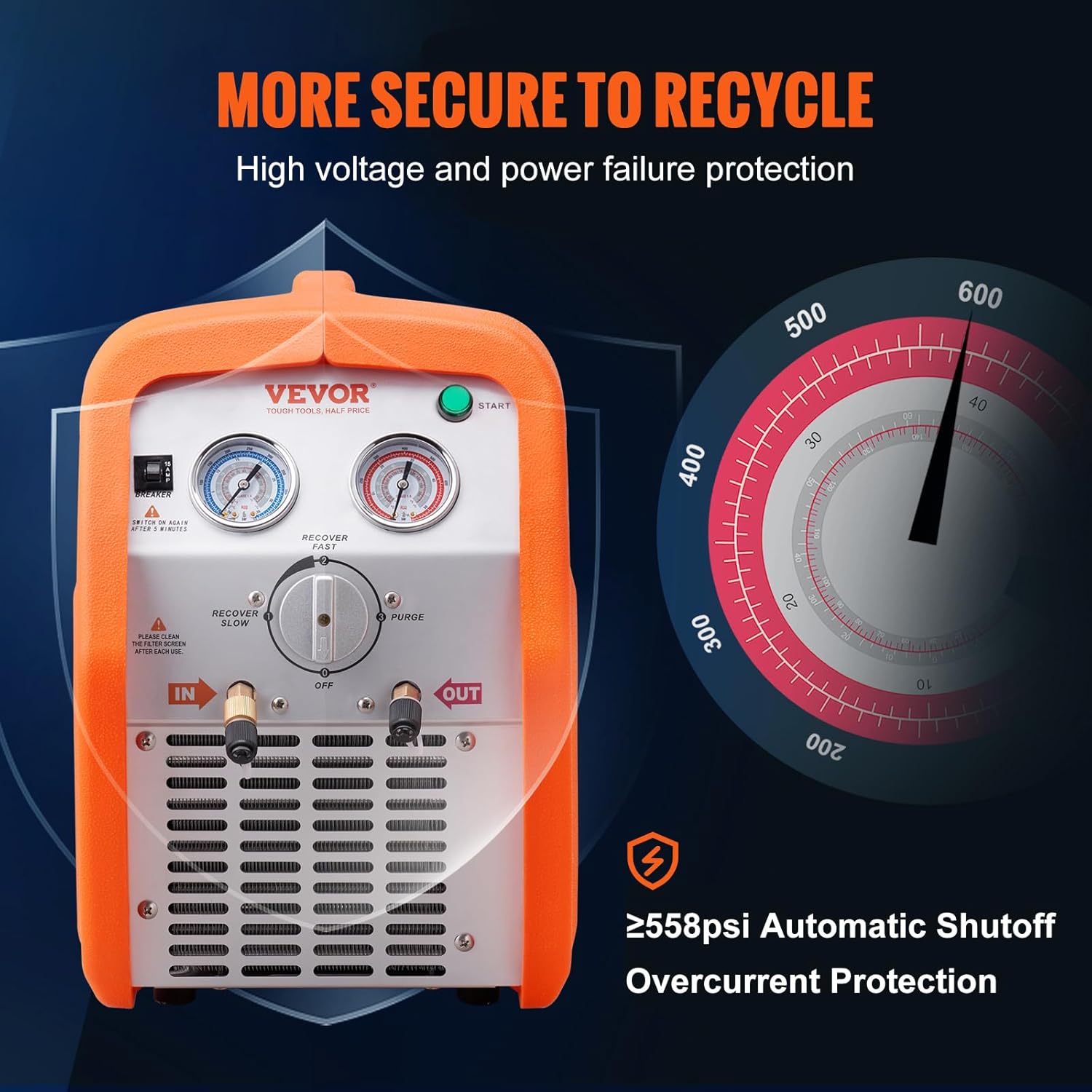 VEVOR 1 HP Refrigerant Recovery Machine - Dual Cylinder Portable AC Recovery Machine with High Pressure Protection 120V 60Hz Recovery Machine HVAC for Vapor Liquid Refrigerant, Car Air Conditioning customer photo 2