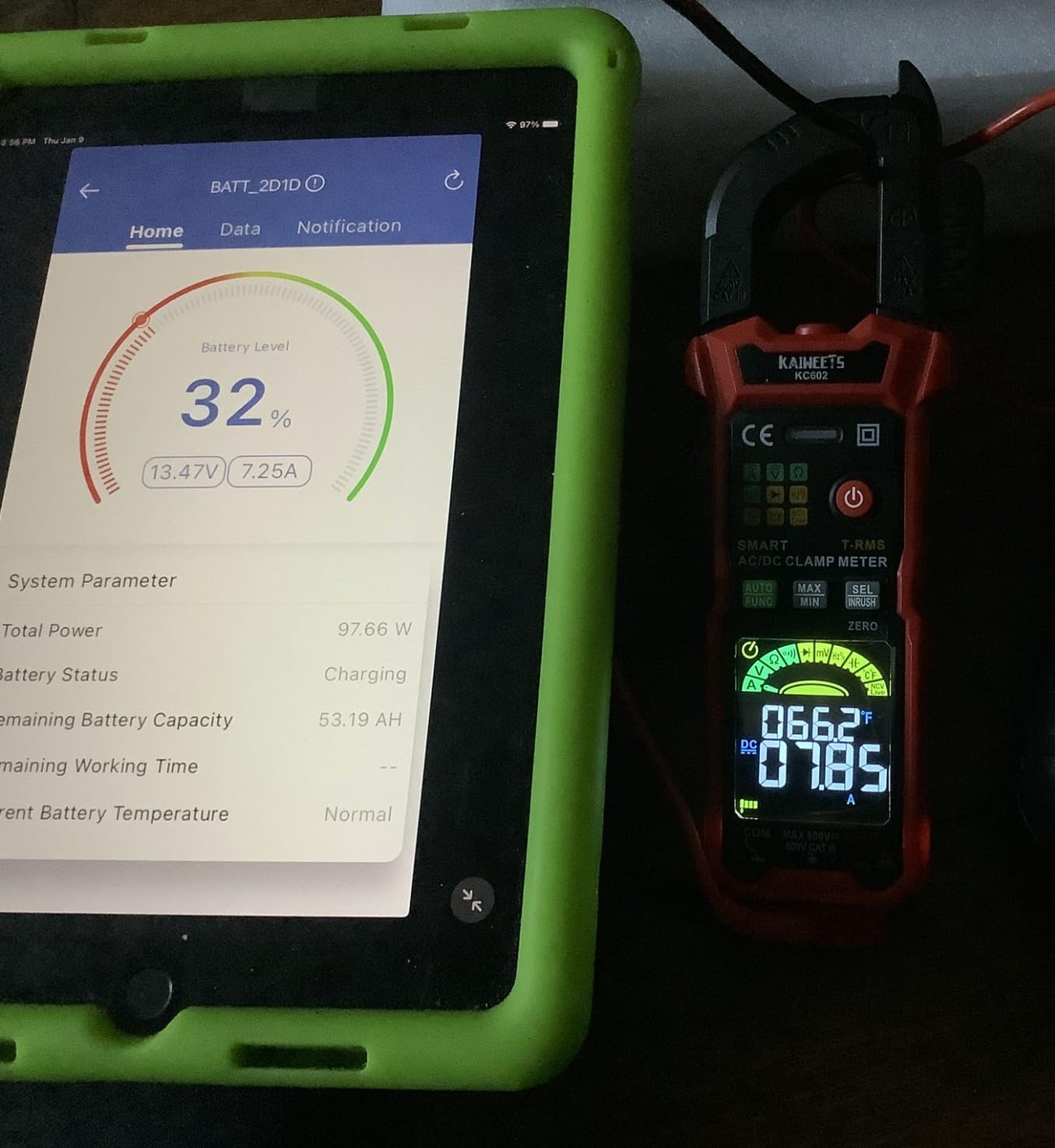 KAIWEETS Smart Digital Clamp Meter with D-Shaped Jaws, Clamp Multimeter with Inrush Current Function, Auto-ranging Amp Meter Built-in HD Color Screen, Measures AC/DC Current Voltage Temperature NCV customer photo 1