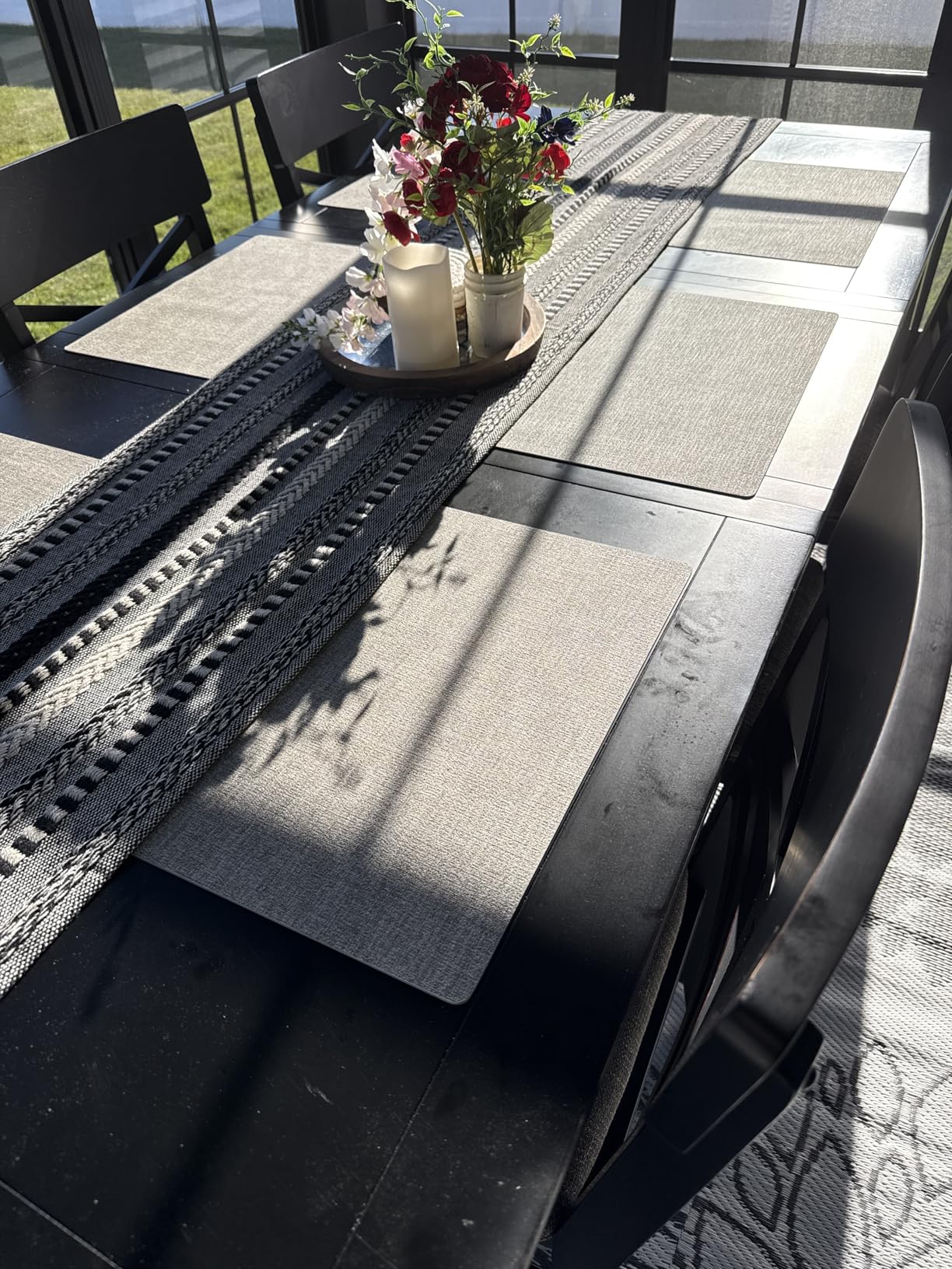 Romanstile Vinyl Placemats Set of 6-12 X 17 Inch - Faux Leather 100% Waterproof Wipeable Anti Slip Place Mats, Heat Resistant Reversible PU Table Mats for Kitchen Dining Party Outdoor, Light Grey customer photo 1