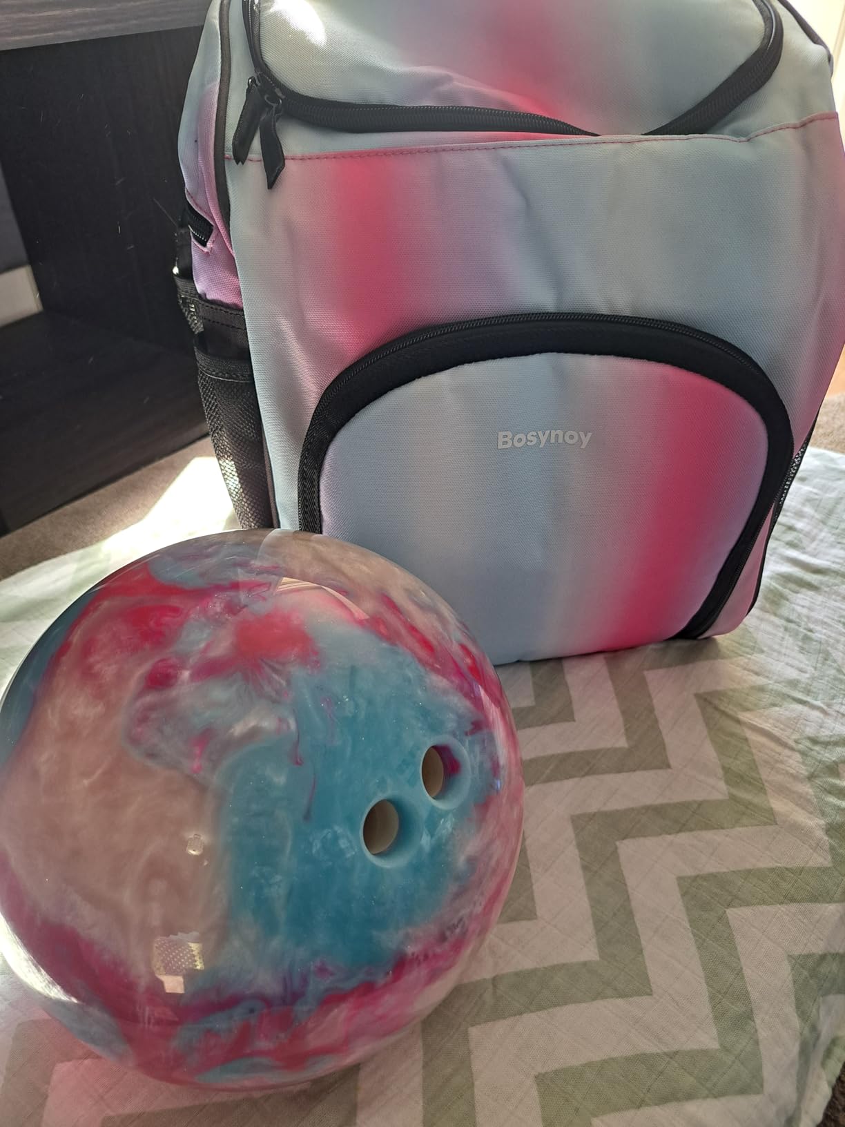 Bosynoy Bowling Backpack, Bowling Ball Bag Totes for Single Ball with Shoe Compartment & Foam Padded, Fits Shoes Up to US Mens Size 16, Grey customer photo 2