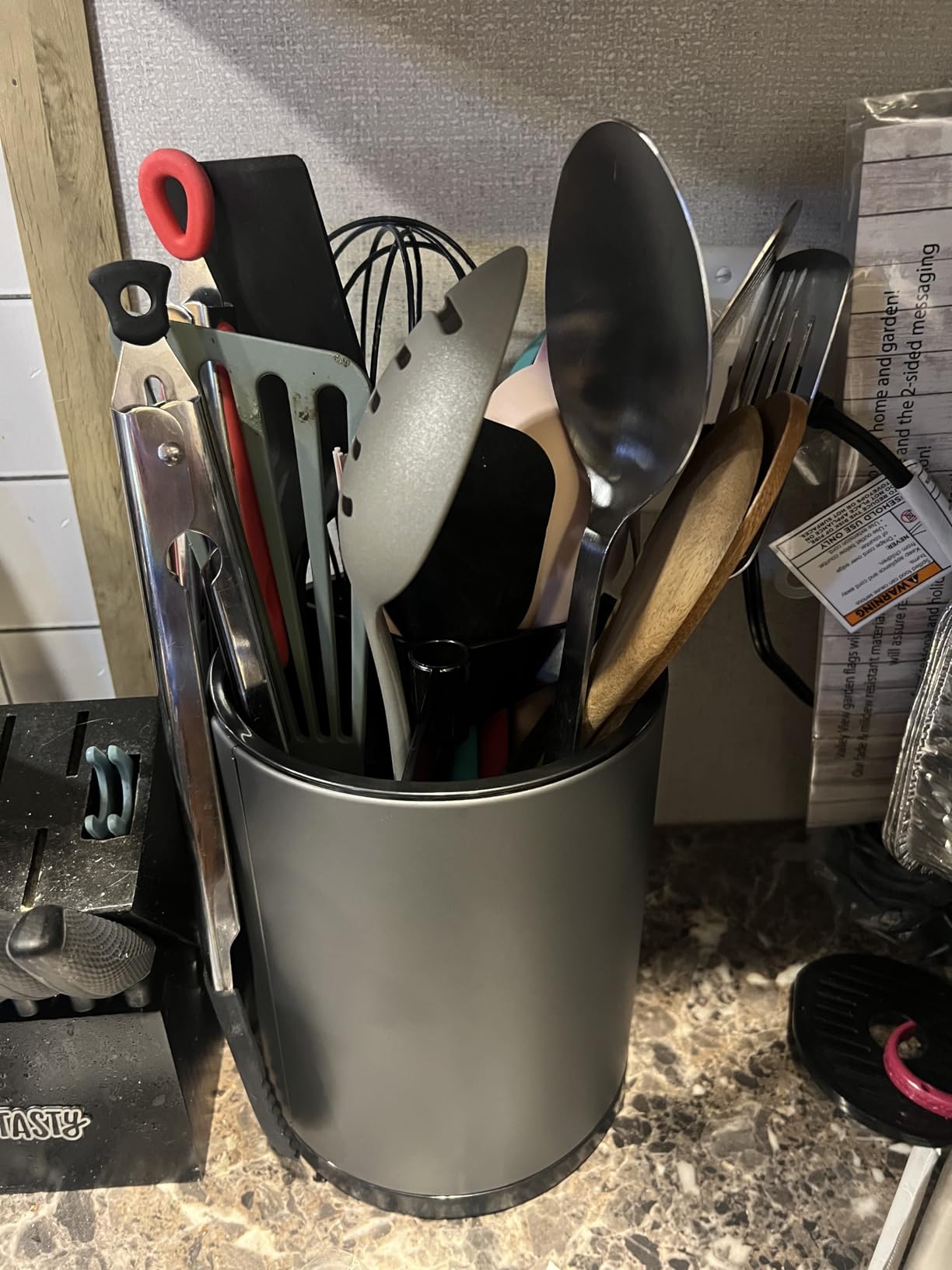 LIBODOUR Kitchen Utensil Holder Extra Large 360° Rotating For Counter Organizer Stainless Steel Storage Cooking Silverware Caddy 3 Compartment Flatware Spoon Spatula Tool Cutlery Container customer photo 1