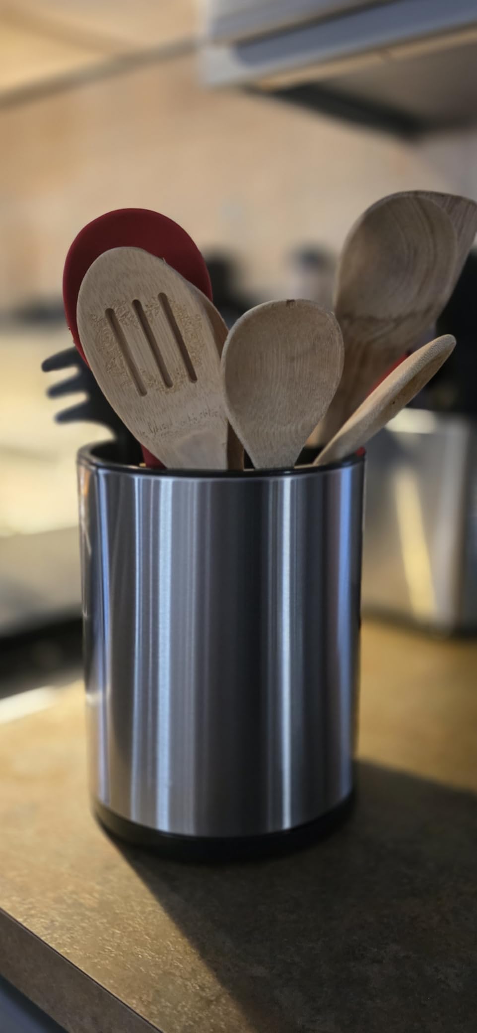 LIBODOUR Kitchen Utensil Holder Extra Large 360° Rotating For Counter Organizer Stainless Steel Storage Cooking Silverware Caddy 3 Compartment Flatware Spoon Spatula Tool Cutlery Container customer photo 2
