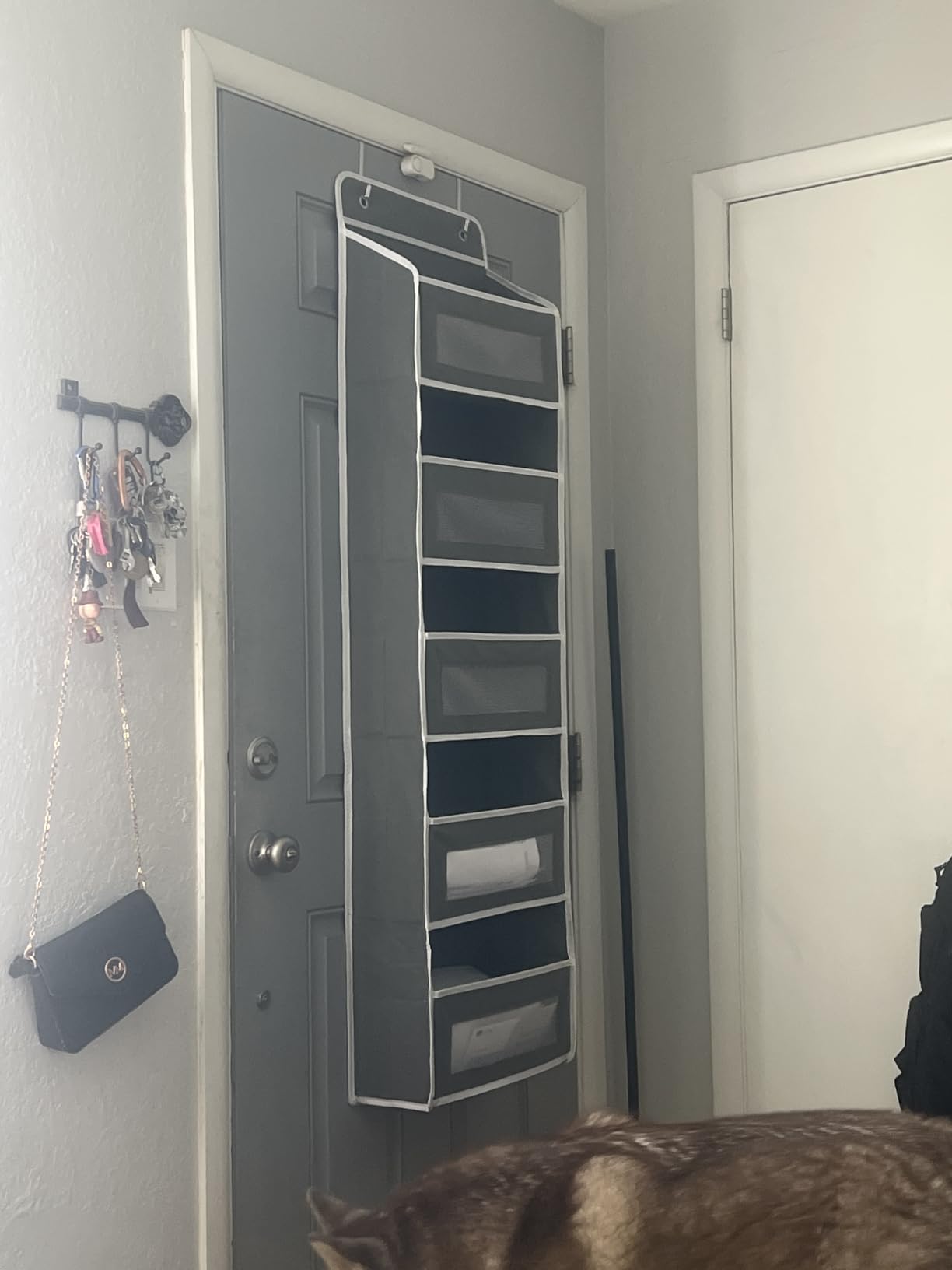 JARLINK Over The Door Organizer Storage, 5 Shelf Hanging Door Organizer with 5 Large Capacity Pockets, Anti Tilt 44 lb Load Behind Door Storage for Bedroom, Bathroom, Pantry, Nursery, (Grey) customer photo 2
