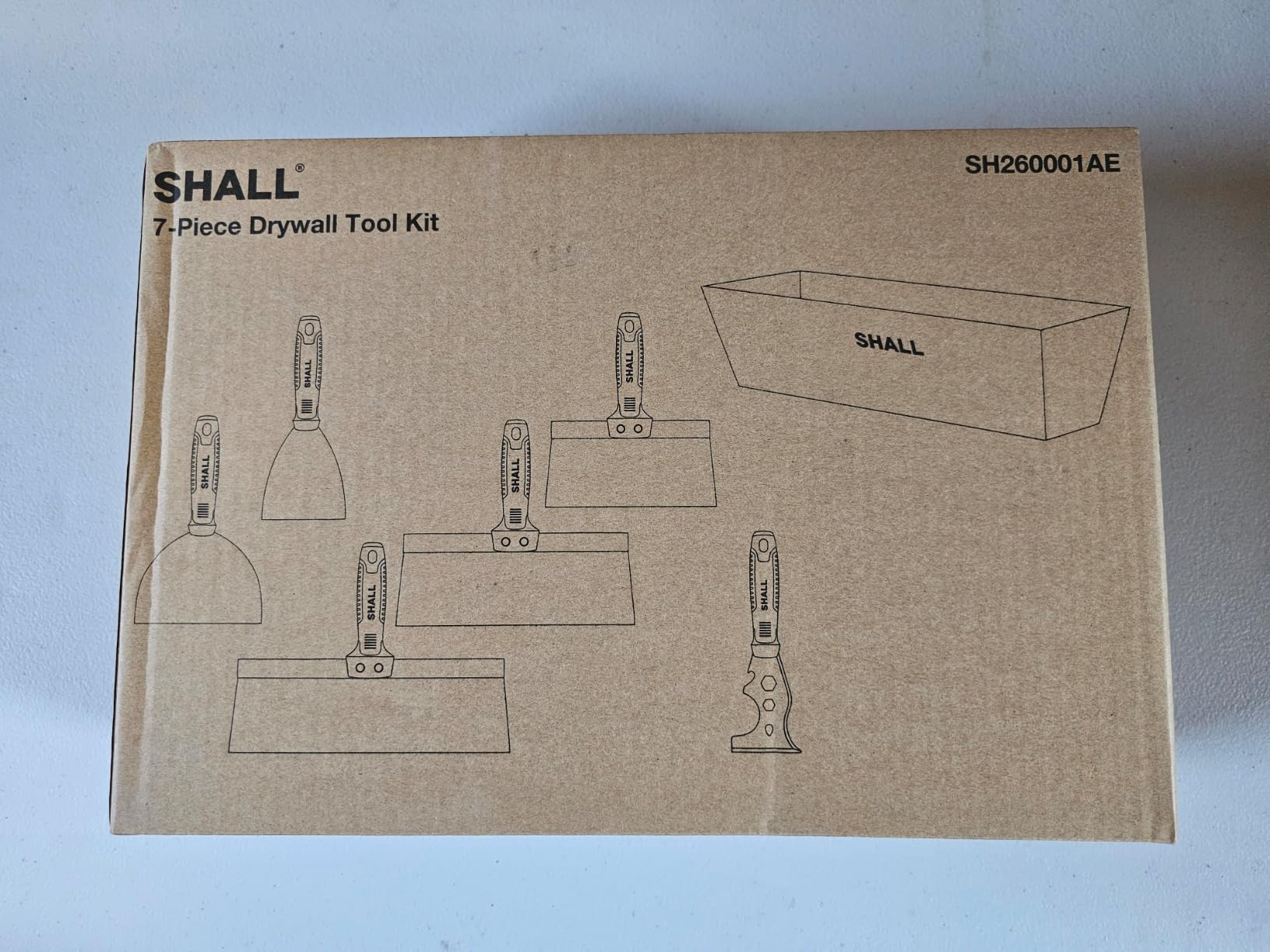 SHALL Drywall Tool Kit, 7 Pcs Stainless Steel Set Includes Putty Knife, Taping Knife, Painter Scraper Tool & 12