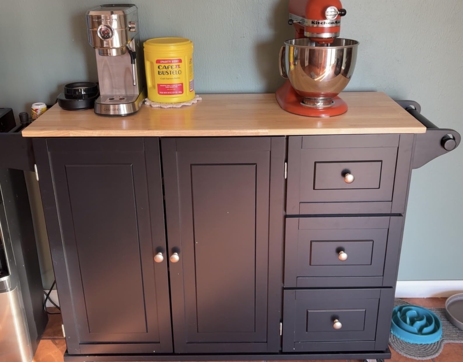 Homestyles Mobile Kitchen Island Cart with Wood Top and Dropleaf Breakfast Bar, 18 D x 53.5 W x 36 H, Green customer photo 1