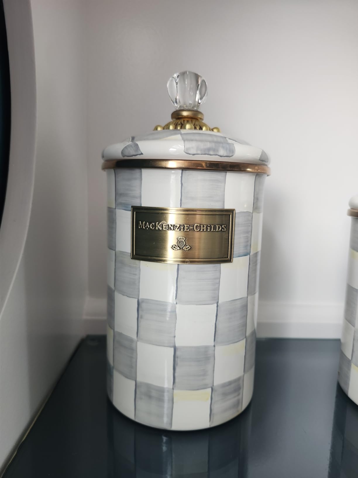 MACKENZIE-CHILDS Enamel Canister Set, Small (38 oz.), Medium (48 oz.), and Large (64 oz.) Kitchen Containers, Black-and-White Courtly Check customer photo 2