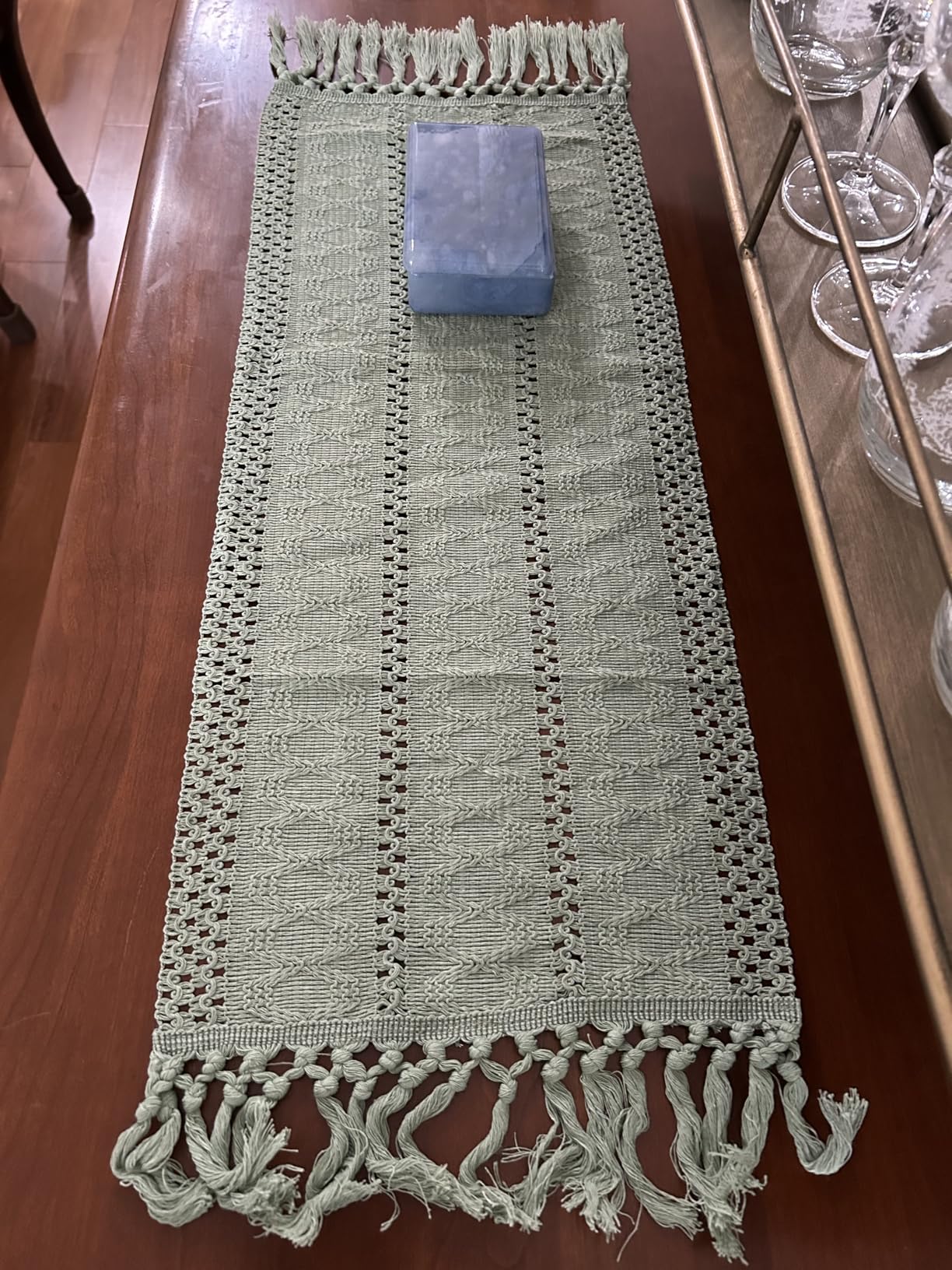 Socomi Boho Table Runner Summer Farmhouse Burlap Jute Bamboo Rustic Dining Kitchen Centerpiece Decor Small Macrame Woven Coffee Table Runner for Dresser Scarf Home Decor 12x72 inch customer photo 2