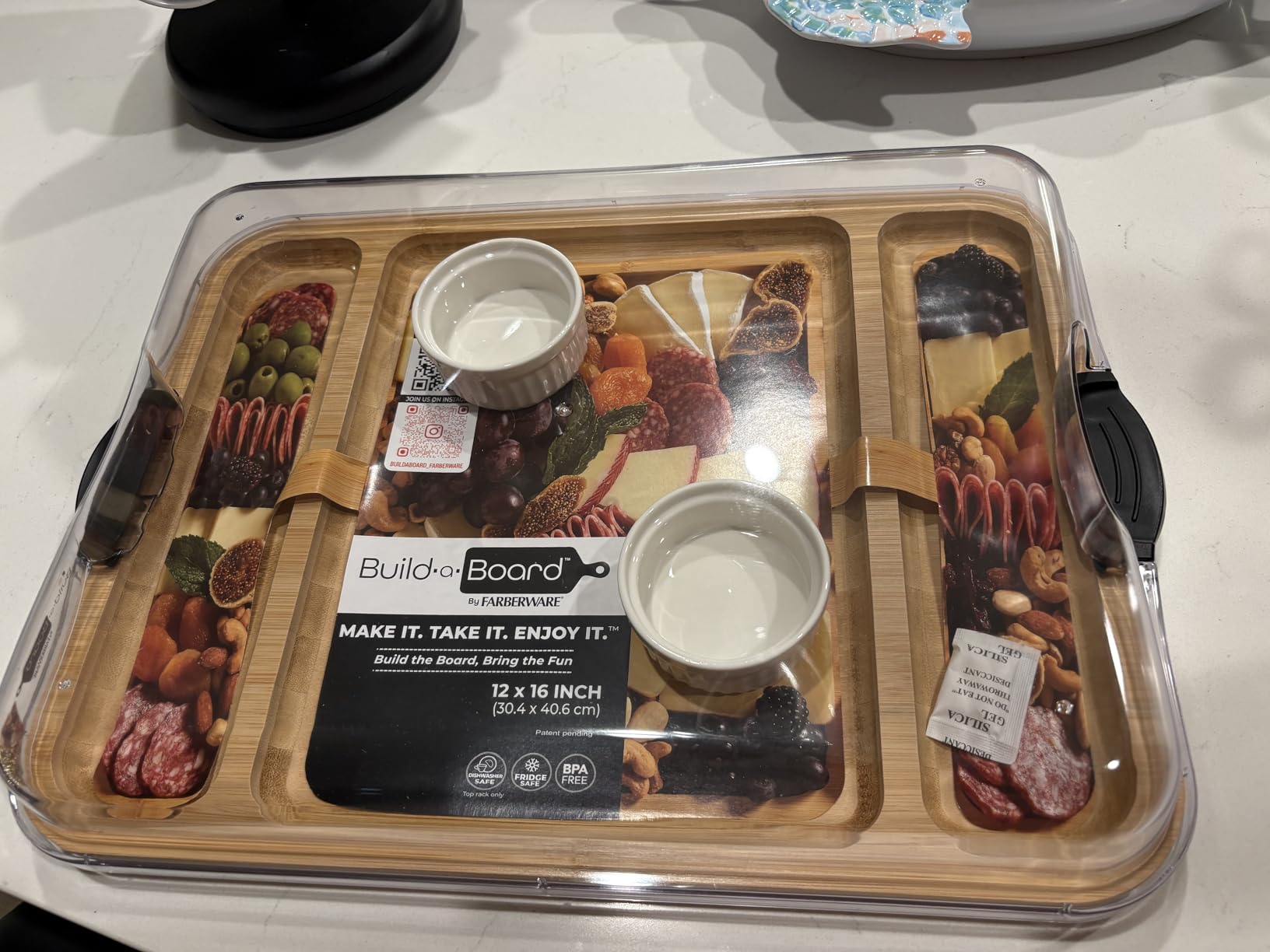 Farberware Build-A-Board Bamboo Cutting Board with Built-In Compartments & Clear Locking Lid, Black Handles, Charcuterie, Snack Tray, Food Prep and Serving Platter customer photo 1
