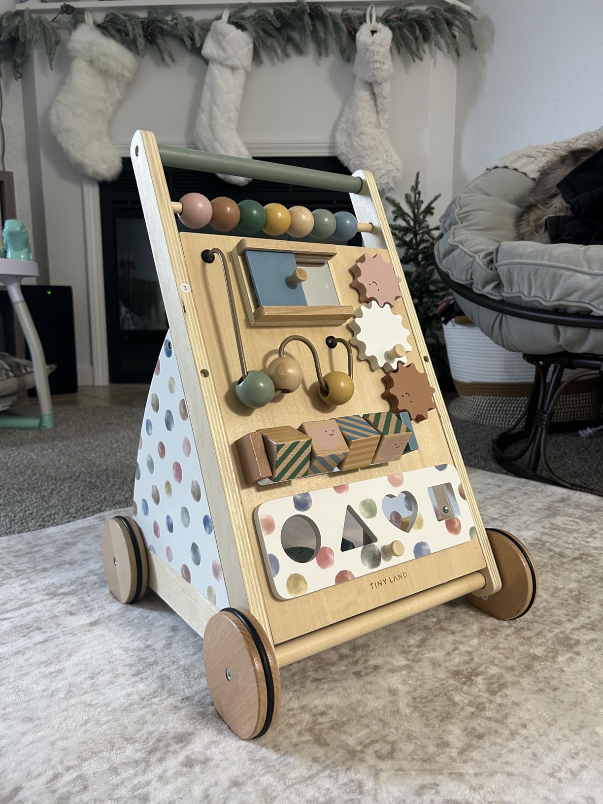 Tiny Land Wooden Baby Walker with Adjustable Speed, Montessori Activity Push Walker Toy for Toddlers, Baby Gift Parents Love for Boys & Girls(Morandi) customer photo 1