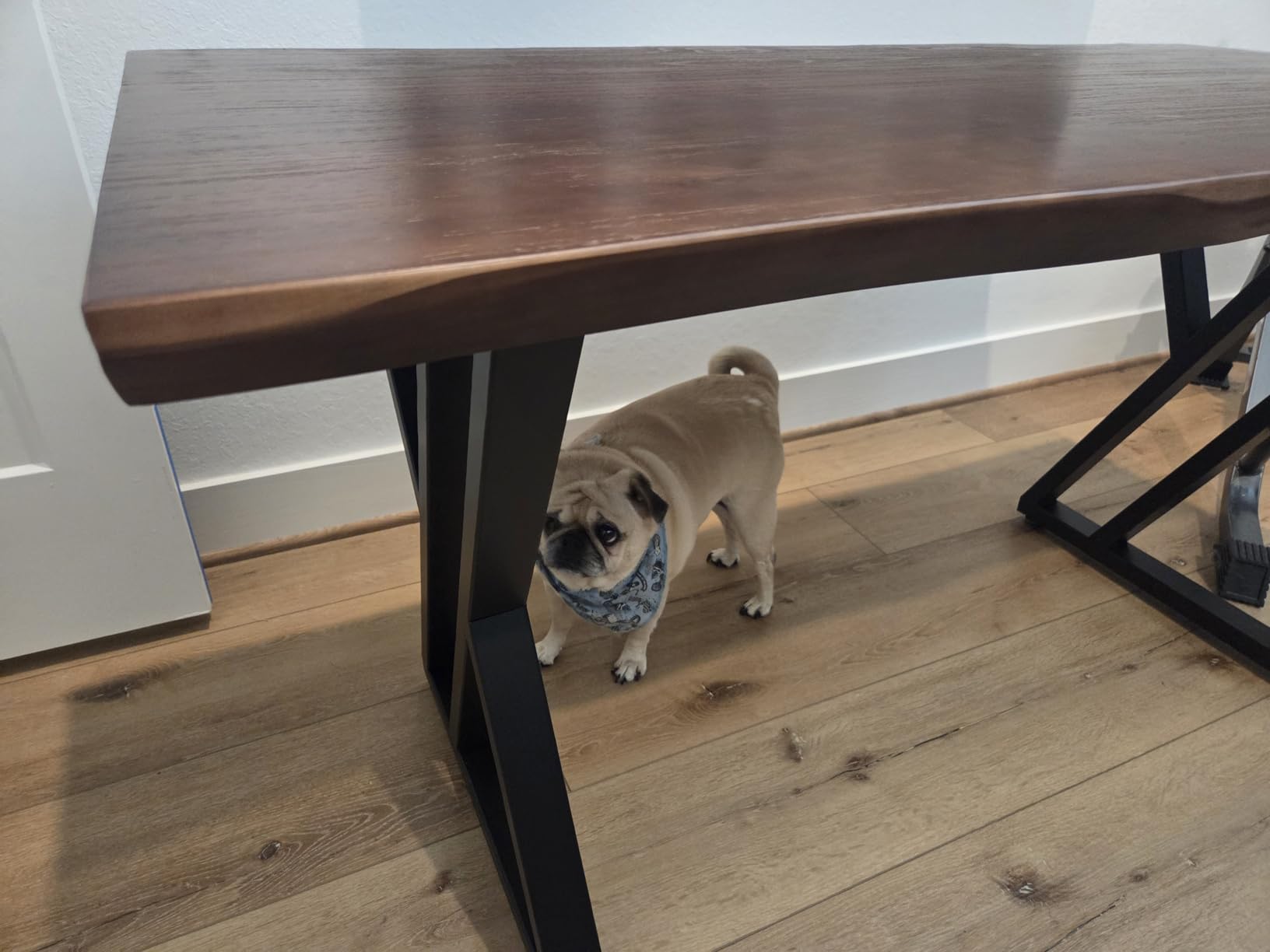 Solid Wood Desk 55 inches, Home Office Computer Desk Wooden Rustic Writing Desk Metal Modern Simple Design Executive Real Wood Desk (Rustic Brown) customer photo 1