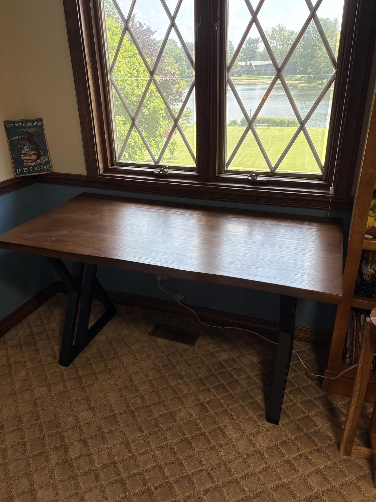 Solid Wood Desk 55 inches, Home Office Computer Desk Wooden Rustic Writing Desk Metal Modern Simple Design Executive Real Wood Desk (Rustic Brown) customer photo 2