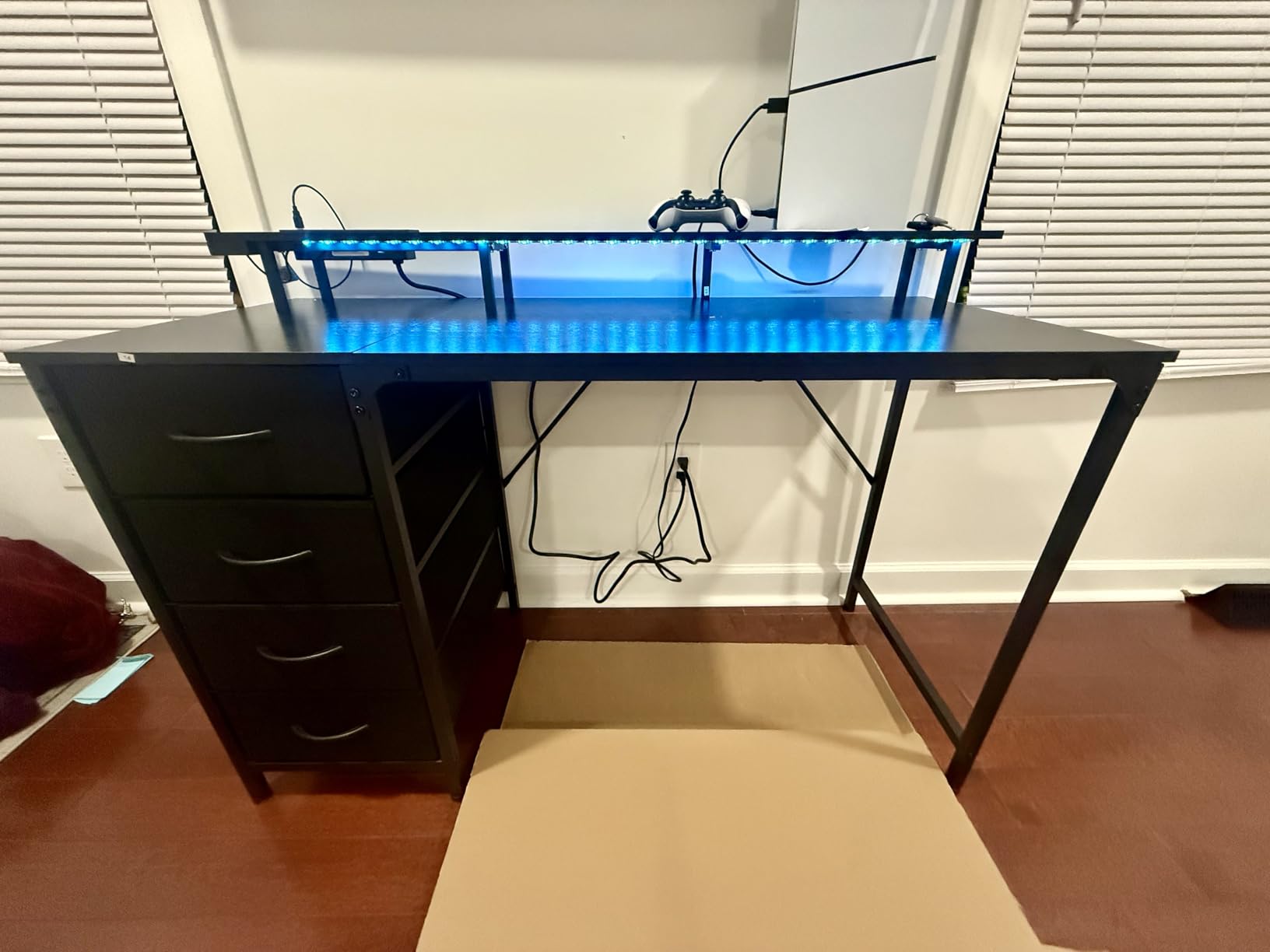 Huuger 47 Inch Computer Desk with Power Outlets and LED Lights, Gaming Desk with 4 Drawers, Office Desk with Monitor Stand, Study Work Home Office, Small Spaces, Black customer photo 2