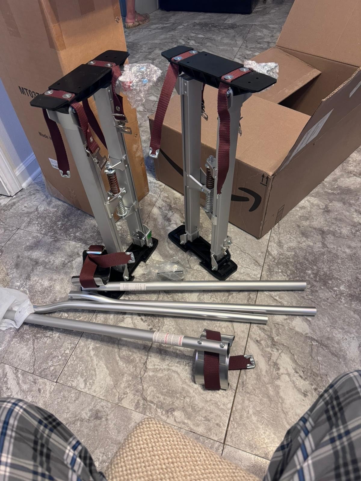 Silver Drywall Stilts 15-23 Inch Height Adjustable Lifts Aluminum Tool for Painting Finishing Pruning Branches Cleaning customer photo 1