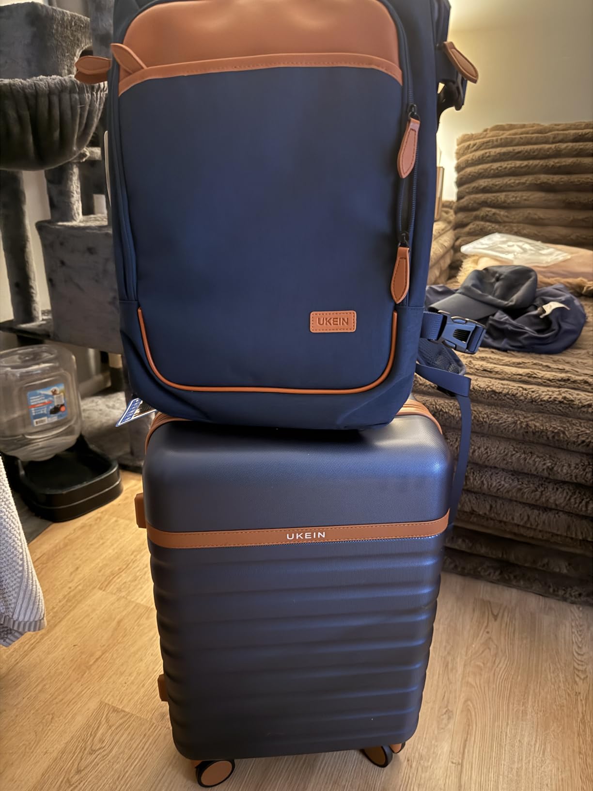 UKEIN Luggage Sets 3 Piece, Carry On Luggage 20In With Spinner Wheels, PC Hardside Suitcase Set with TSA Lock, Durable Carry On Suitcase With Travel Backpack for Men (Beige, 3 piece set) customer photo 1