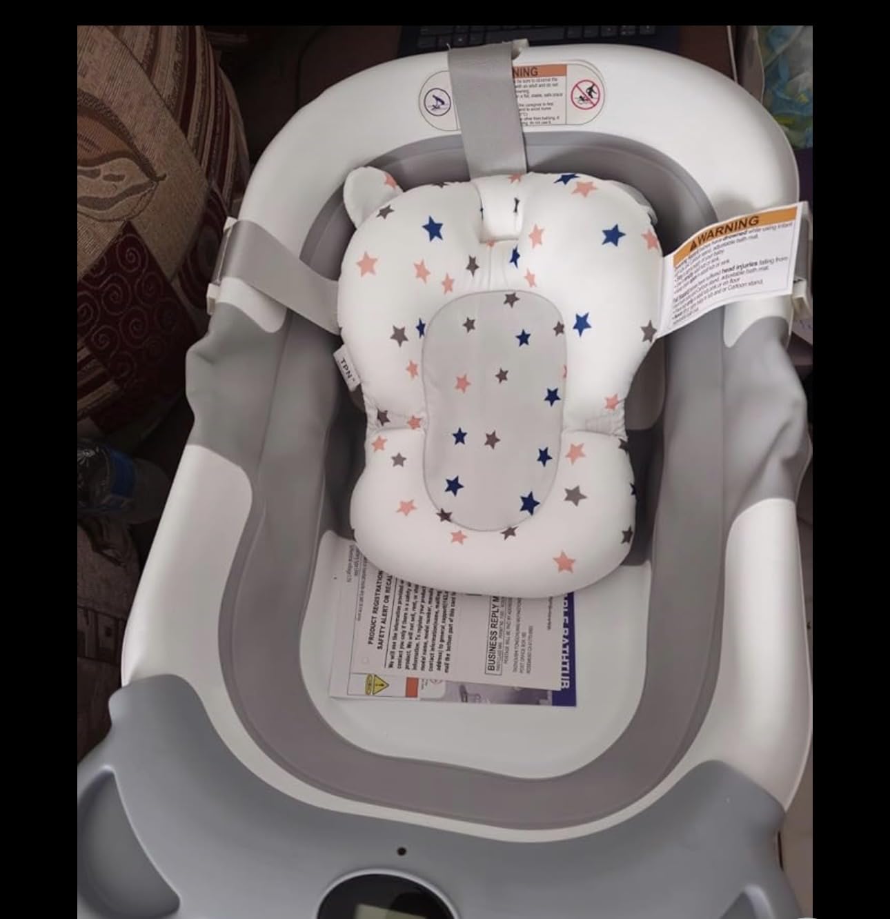 TPN Collapsible Baby Bathtub, Baby Bath Tub with Soft Cushion & Real-Time Thermometer, Baby Bathtub Infant to Toddler Tub (0-36 Months), Portable Newborn Travel Bath tub customer photo 1