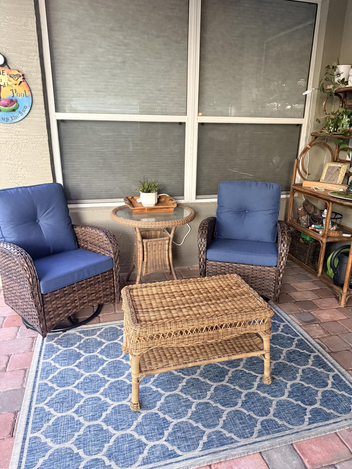 2 in 1 Porch Glider Swivel Chair - Wicker Patio Furniture Outdoor Swivel Rocker Chair with Thick Cushion, 300 Lb Weight Capacity Patio Swivel Glider Seating - Brown Wicker, Grey Cushion customer photo 2