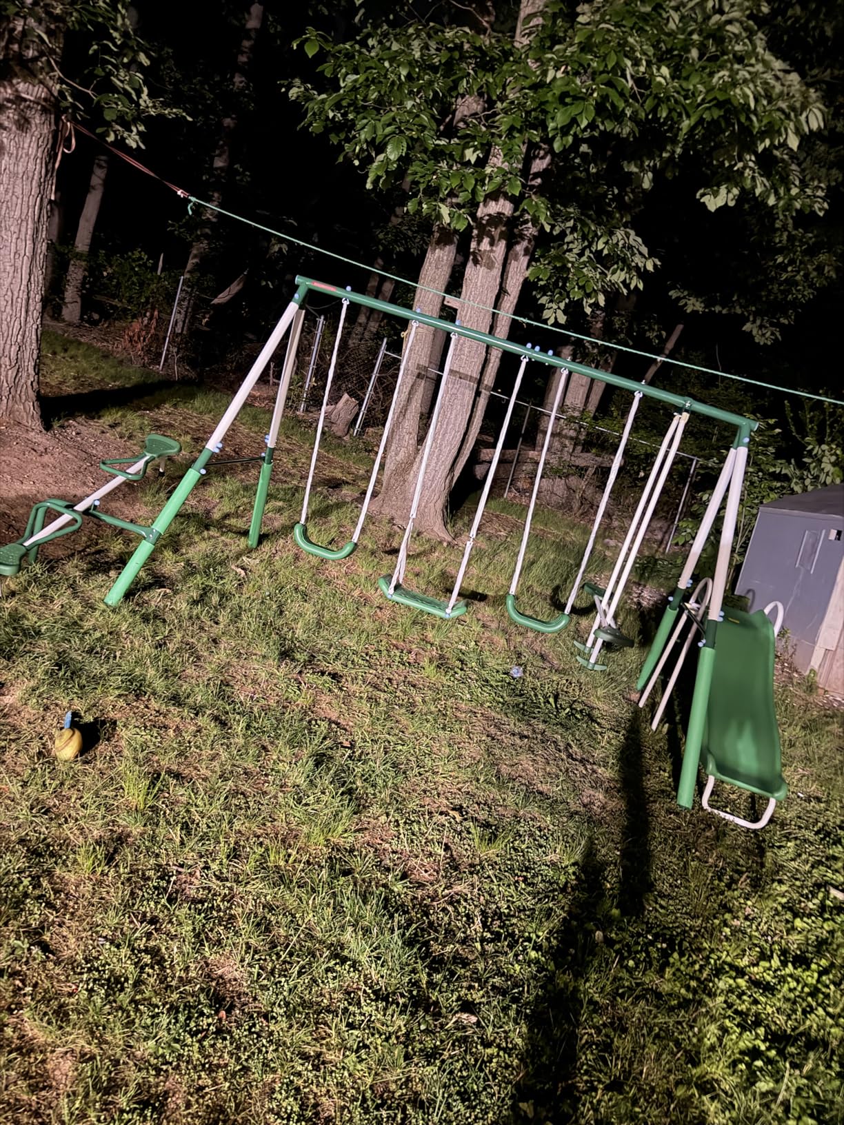 Sportspower Park Ridge Metal Swing Set for Ages 3-8, 2 Swings, Standing Swing, Roman Glider, Teeter Totter, 5ft Slide, 6.1ft Durable Steel Frame, Anchor Kit, 800lbs customer photo 1