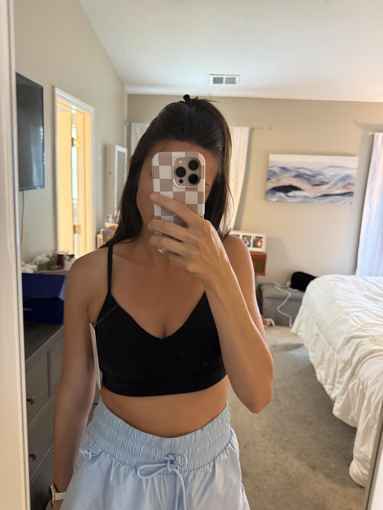 CRZ YOGA Butterluxe V-Neck Sports Bras for Women - Adjustable Thin Straps Padded Yoga Top Basic Wireless Camisole customer photo 1