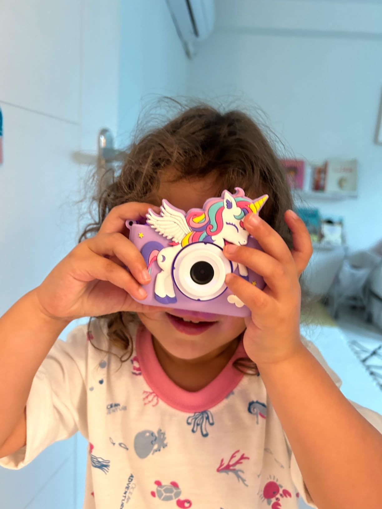 Envyvip Unicorn Toys Camera for Kids Girls Age 3-8, Toddler Kids Digital Camera Christmas Birthday Gifts for 3 4 5 6 7 8 Years Old Girl, Cute Selfie Video Camera, HD 1080P, 32GB SD Card, Purple customer photo 2