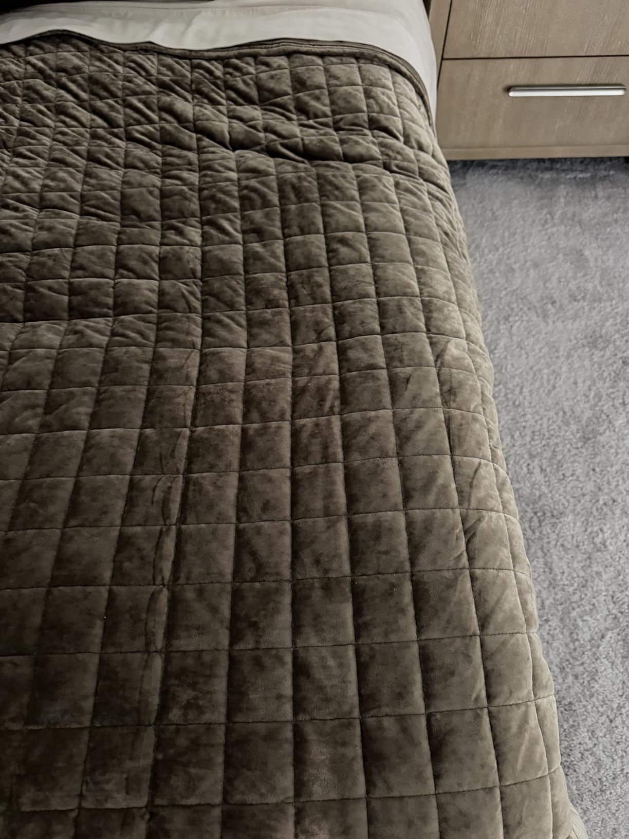 RECYCO Luxury Velvet Quilt Set Full Queen Size Bedding Sets, Ultra Soft Velvet Comforter Set, Lightweight Channel Box Stitch Oversized Bedspread Coverlet for All Season, with 2 Shams, Urban Taupe customer photo 2