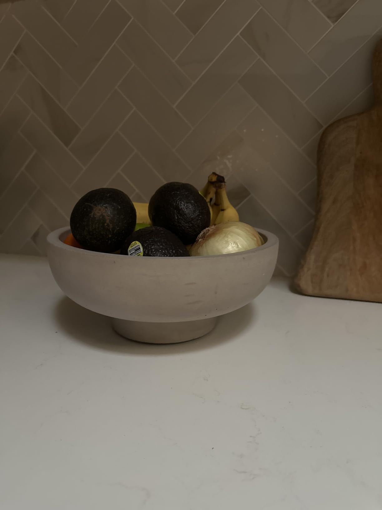 OAKOA Concrete Black Decorative Bowl for Home Decor - Black Fruit Bowl - Modern Pedestal Coffee Table Bowl for Entryway Table customer photo 2