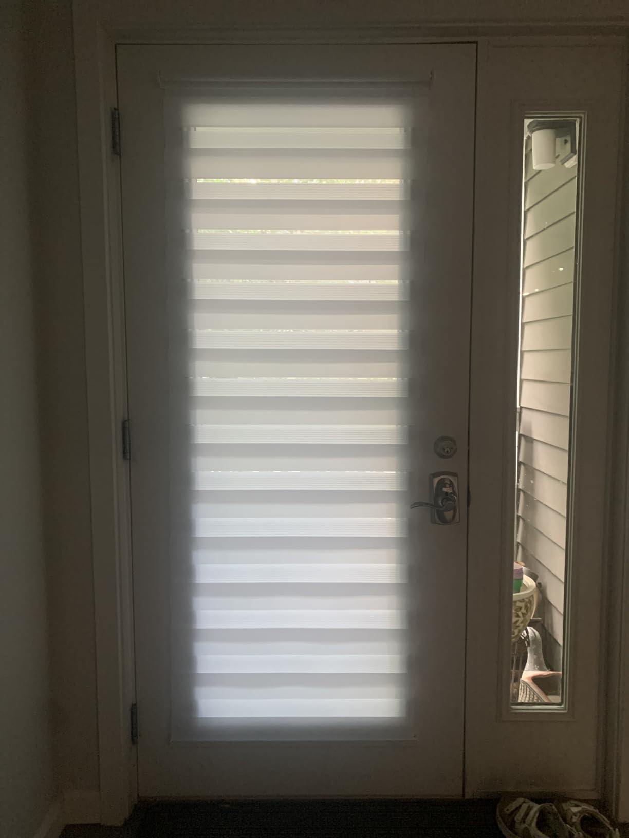 LazBlinds Cordless French Door Blinds, No Drill Roll Up Zebra Blinds for Doors, Light Control Day and Night Sheer Shades for Front Door Patio Sidelight Glass Door, 27.8'' W x 78'' L, White customer photo 1