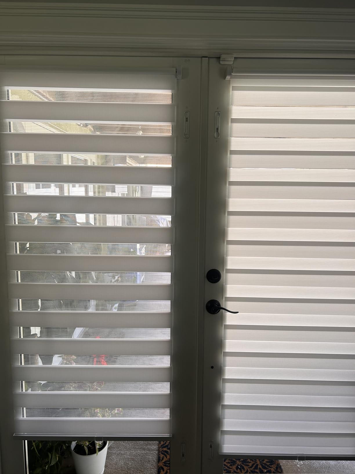 LazBlinds Cordless French Door Blinds, No Drill Roll Up Zebra Blinds for Doors, Light Control Day and Night Sheer Shades for Front Door Patio Sidelight Glass Door, 27.8'' W x 78'' L, White customer photo 2