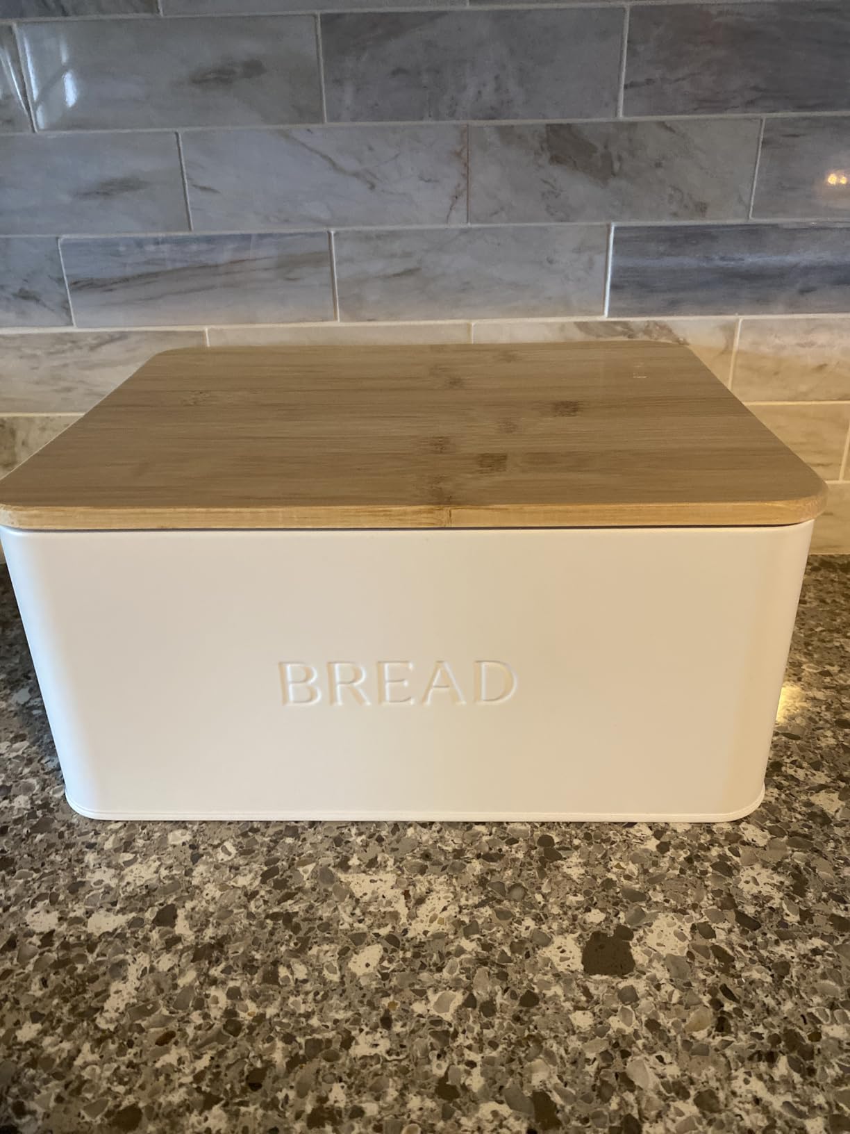 ZICOTO Beautiful Bread Box With Wooden Lid For Your Kitchen Countertop - Spacious Container Perfectly Stores Your Homemade Bread, English Muffins & Bagels - Quality Cutting Board Lid Keeps Loaf Fresh customer photo 2