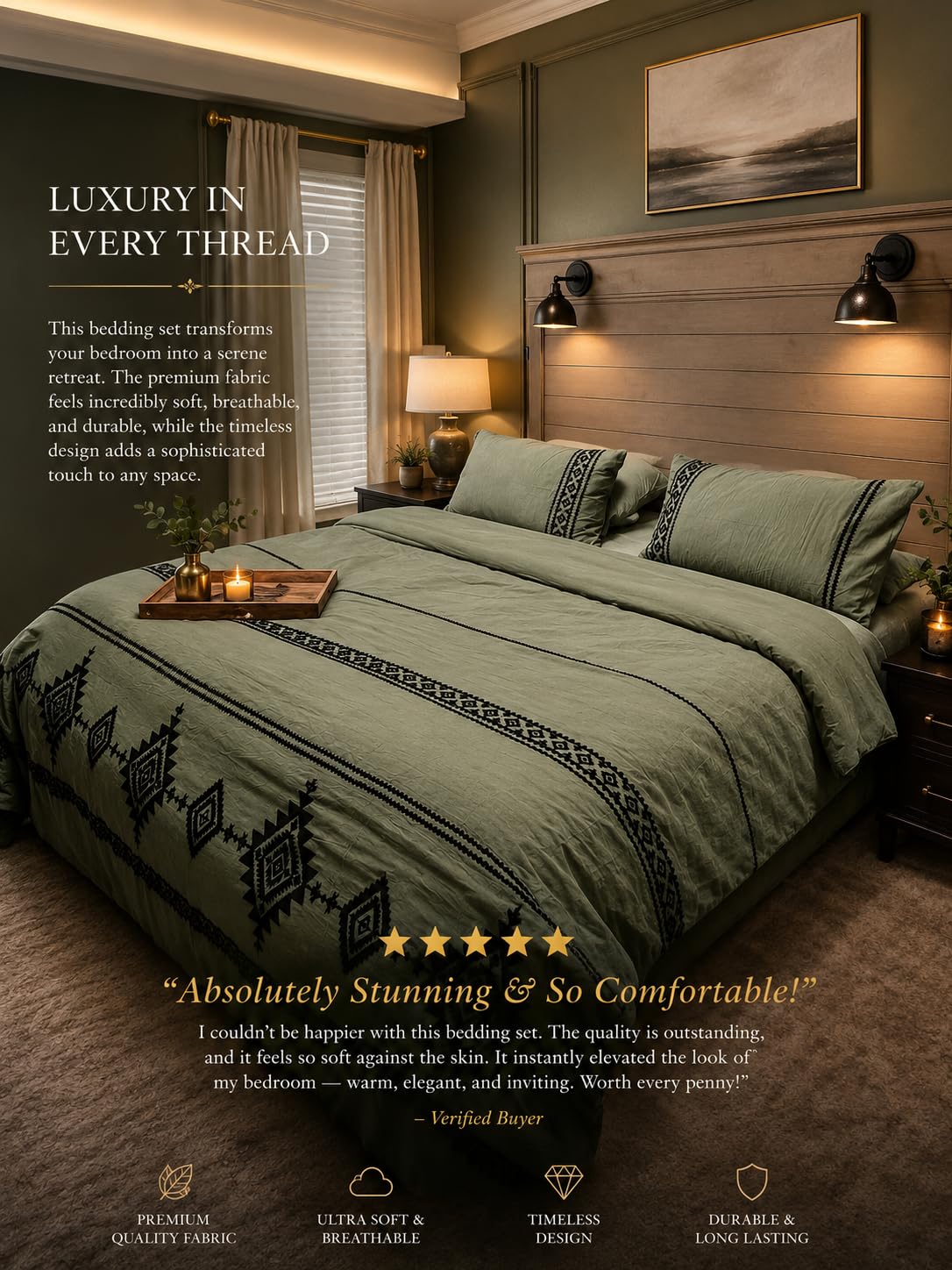 MaiRêve Embroidery Comforter Set, Boho Farmhouse Western Bedding Set, All Season Bed in A Bag Comforter Set with Sheets, Pillowcases & Shams, Olive Green Queen 7 Pieces customer photo 1