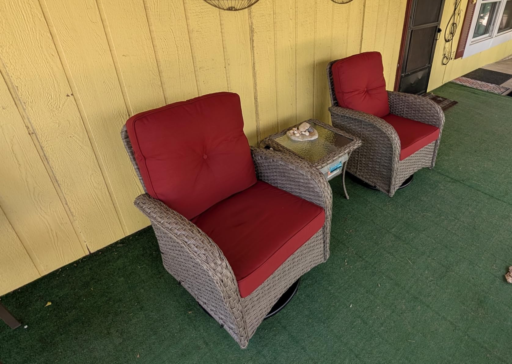 Belord Patio Furniture Swivel Glider PE Wicker Chairs, Outdoor Swivel Rocker Seating with Cushions for Porch Deck Balcony, Brown/Beige customer photo 1
