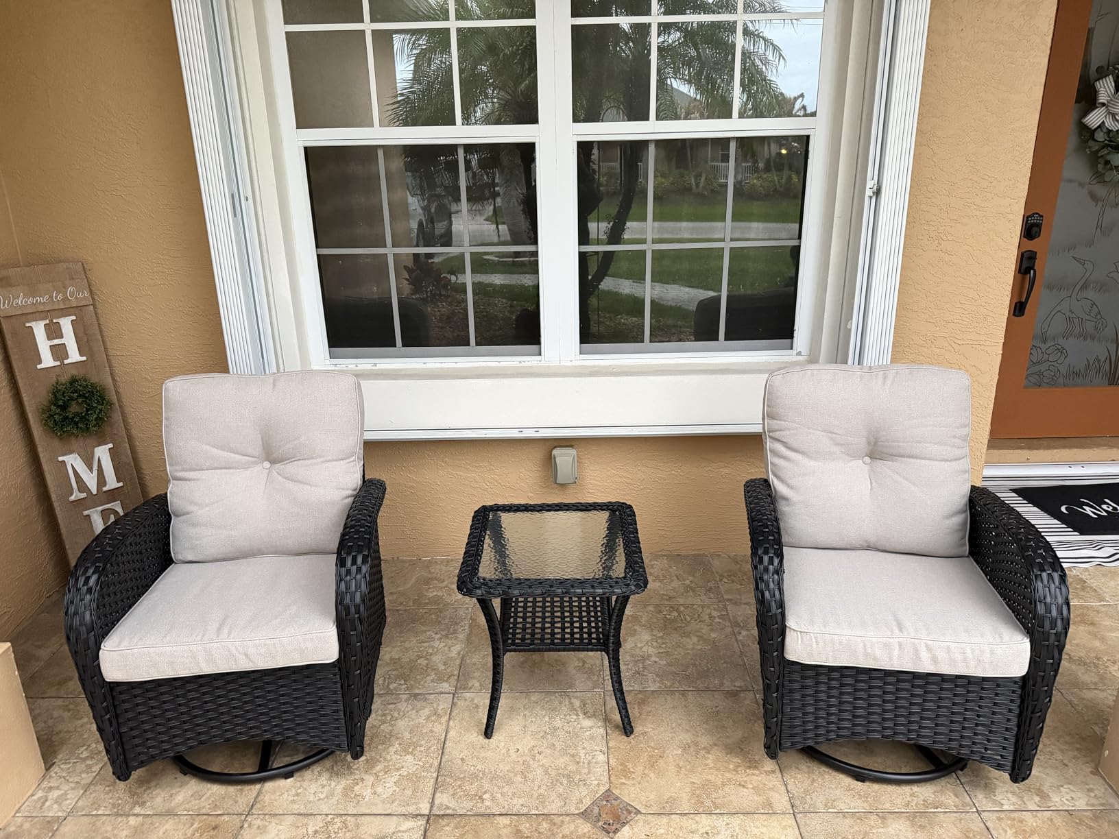 Belord Patio Furniture Swivel Glider PE Wicker Chairs, Outdoor Swivel Rocker Seating with Cushions for Porch Deck Balcony, Brown/Beige customer photo 2