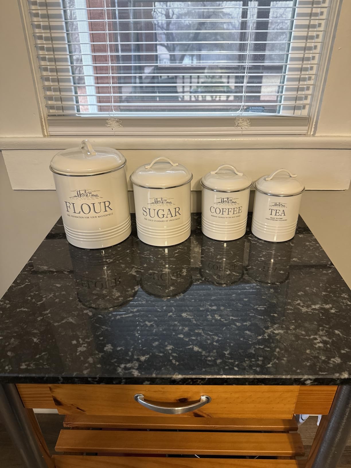 noonberry Kitchen Canisters for Countertop - 5-Piece Airtight Flour Sugar Coffee Tea Kitchen Canister Set with Utensil Holder - Cream-White Finish customer photo 2