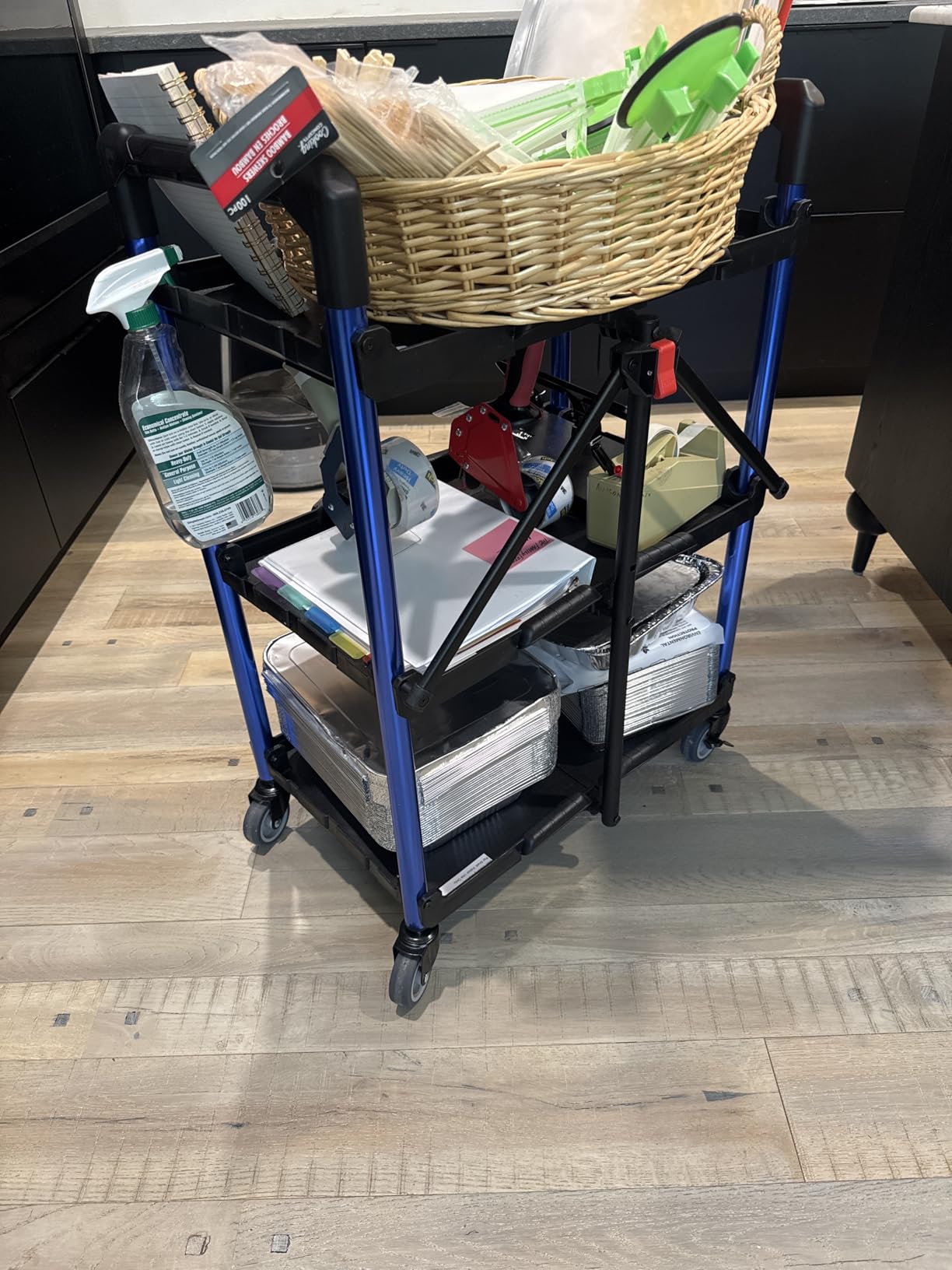 WORKPRO 3-Tier Collapsible Service Cart, Black/Blue, 210 LBS Foldable Utility Cart with Wheels, Portable Rolling Tool Cart for Garage, Warehouse, Home, Restaurant and Office (No Assembly Required) customer photo 1