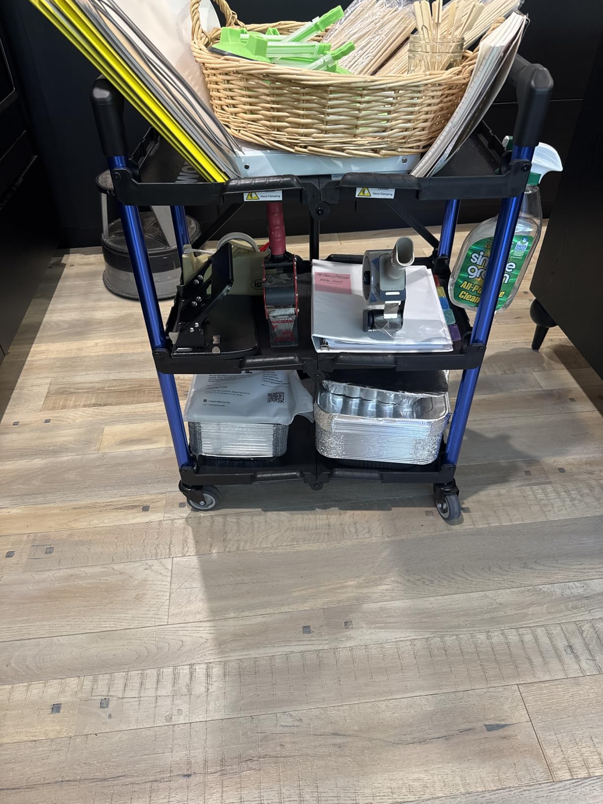 WORKPRO 3-Tier Collapsible Service Cart, Black/Blue, 210 LBS Foldable Utility Cart with Wheels, Portable Rolling Tool Cart for Garage, Warehouse, Home, Restaurant and Office (No Assembly Required) customer photo 2