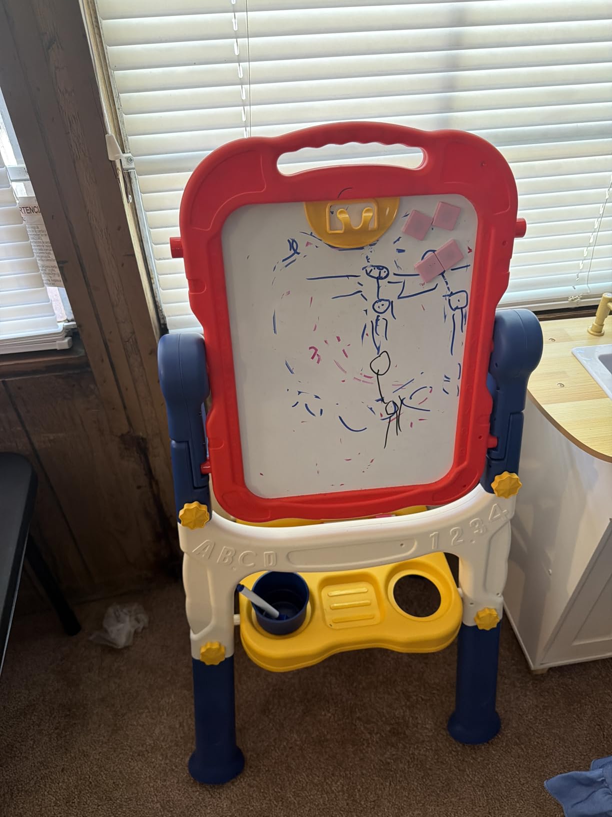 Kids Easel for Toddlers Age 2-4 Art Magnetic White Board & Chalkboard Double Side Adjustable Stand Drawing Writing Learning Educational Toy customer photo 1
