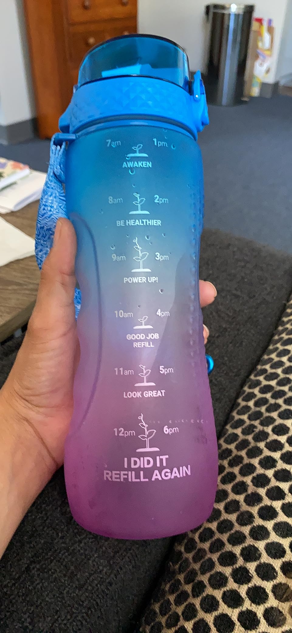 OLDLEY 17oz Kids Water Bottle, Tritan BPA-Free, Leakproof Flip Straw Lid, Motivational Time Marker, Carry Strap, Reusable Clear Water Bottle for Boys & Girls, Clear customer photo 1