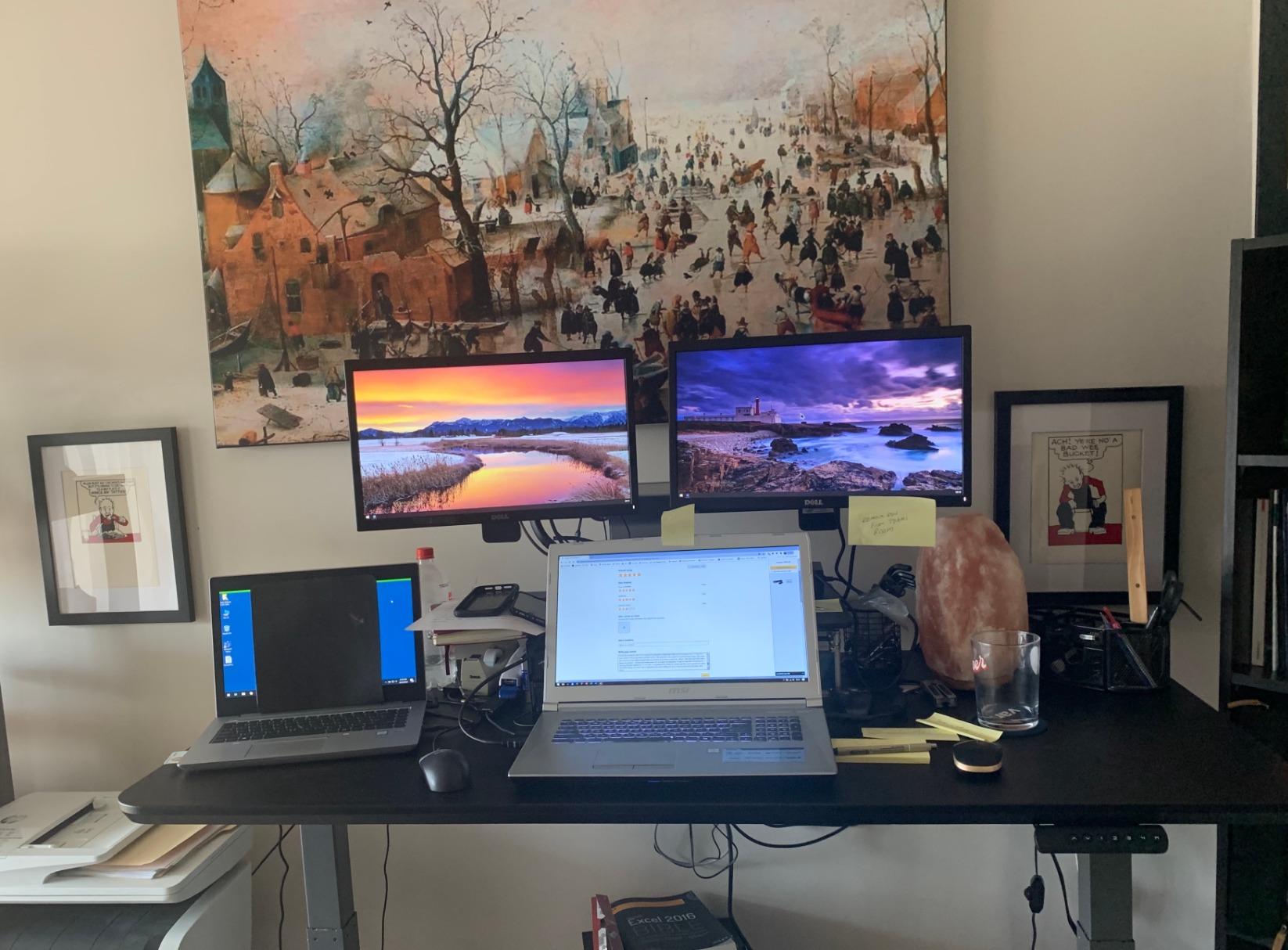 Vari Electric Standing Desk - 60x30 VariDesk, Adjustable Height Stand Up Computer Desk - Dual Motor with Memory Presets, Stable T-Style Legs, Walnut customer photo 2