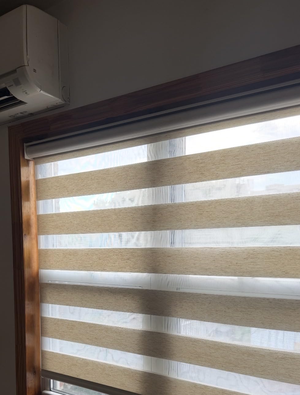 AOSKY Cordless Zebra Blinds for Windows Pull Down Roller Window Shades Dual Layer Light Filtering Privacy for Day and Night, Free-Stop Door Shades for Home Easy to Install (34