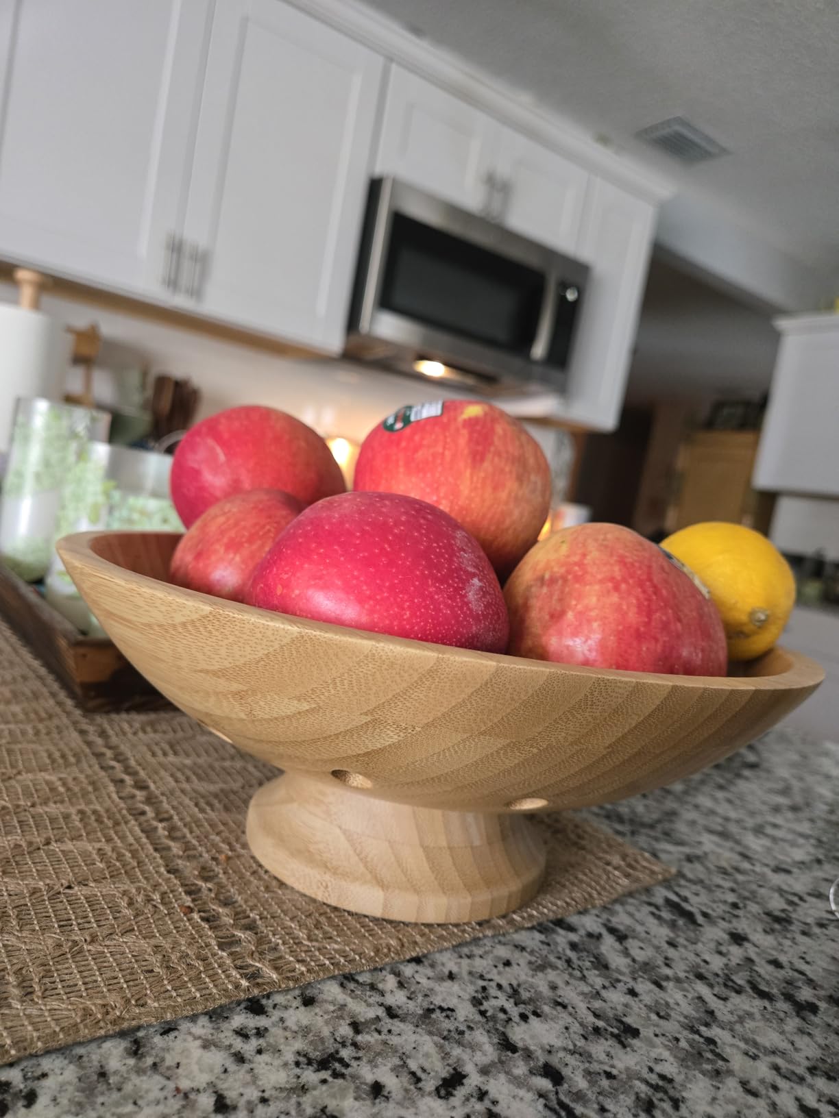 Fruit Basket for Kitchen Counter - Fruit Bowl for Kitchen Counter, Bamboo Pedestal Fruit Basket with Ventilation Holes, Wooden Fruit Bowl for Fruit and Vegetable Storage, Decorative Frutero for Cocina customer photo 2