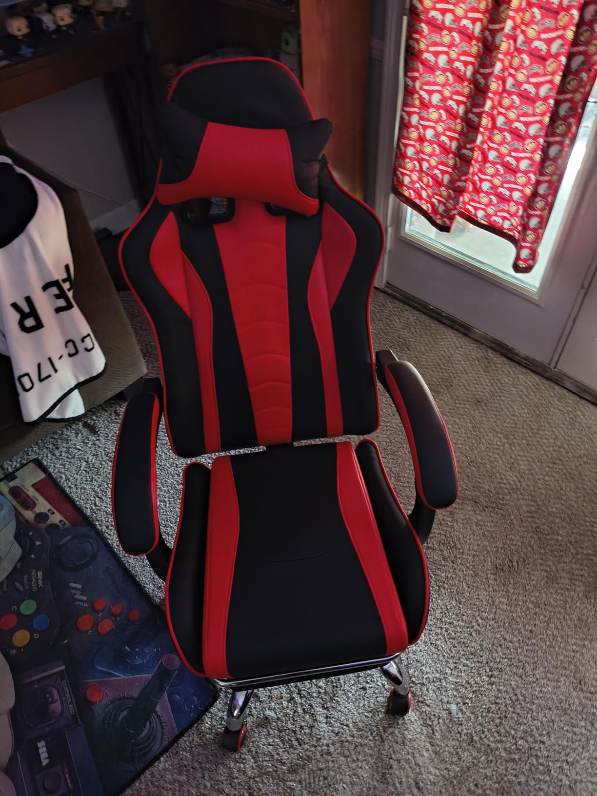 Yaheetech Gaming Chair with Electric Massage Lumbar Support, Footrest & Headrest - Ergonomic High Back Recliner for Home Office, Computer Desk Chair, Height Adjustable, 300 lbs, Black/White customer photo 2