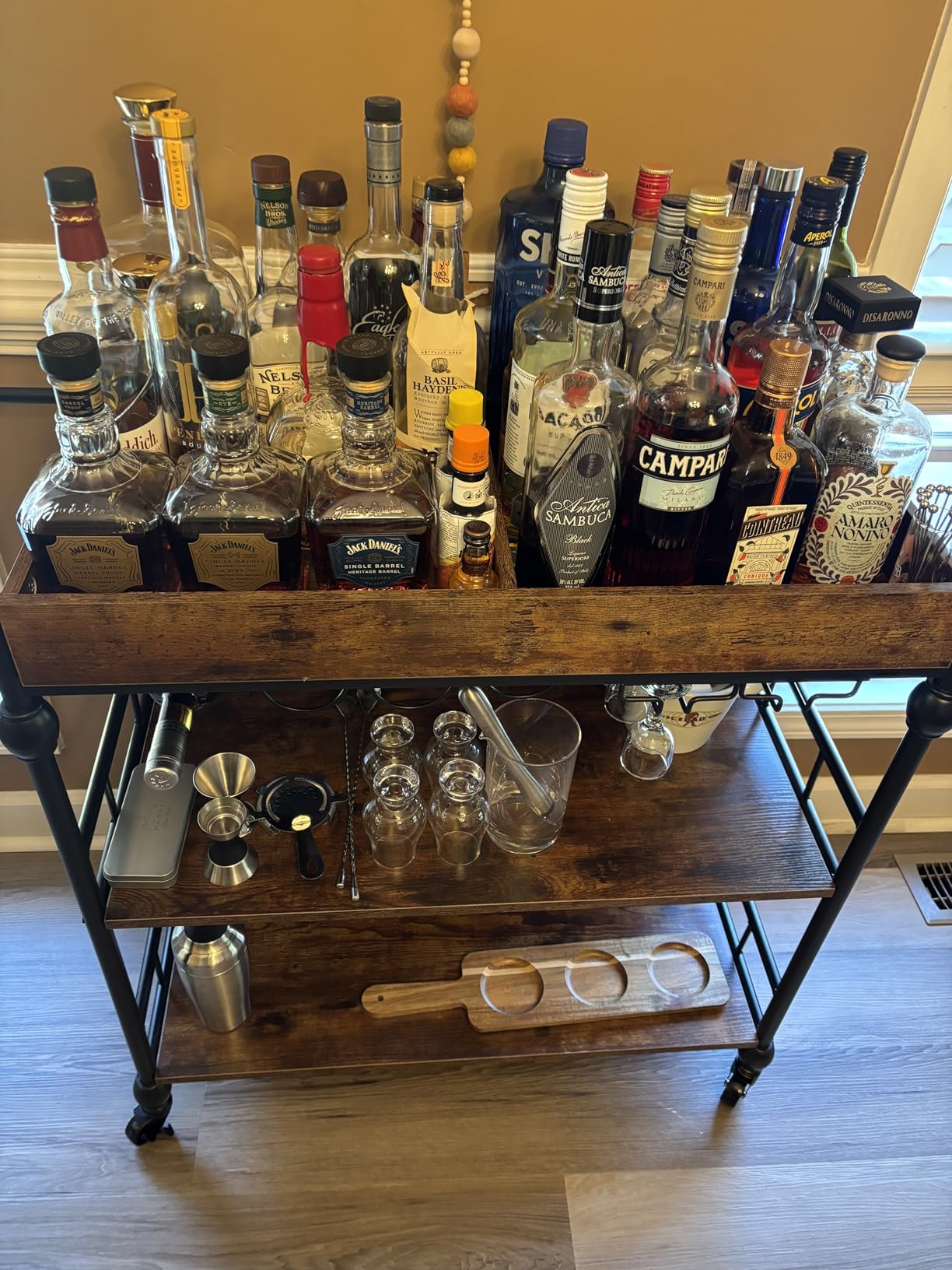 GarveeHome Bar Cart with Wheels, 3-Tier Serving Cart for Home, Mobile Rolling Beverage Cart with Wine Rack and Removable Tray for Kitchen, Dining, Living Room, Rustic Brown customer photo 2