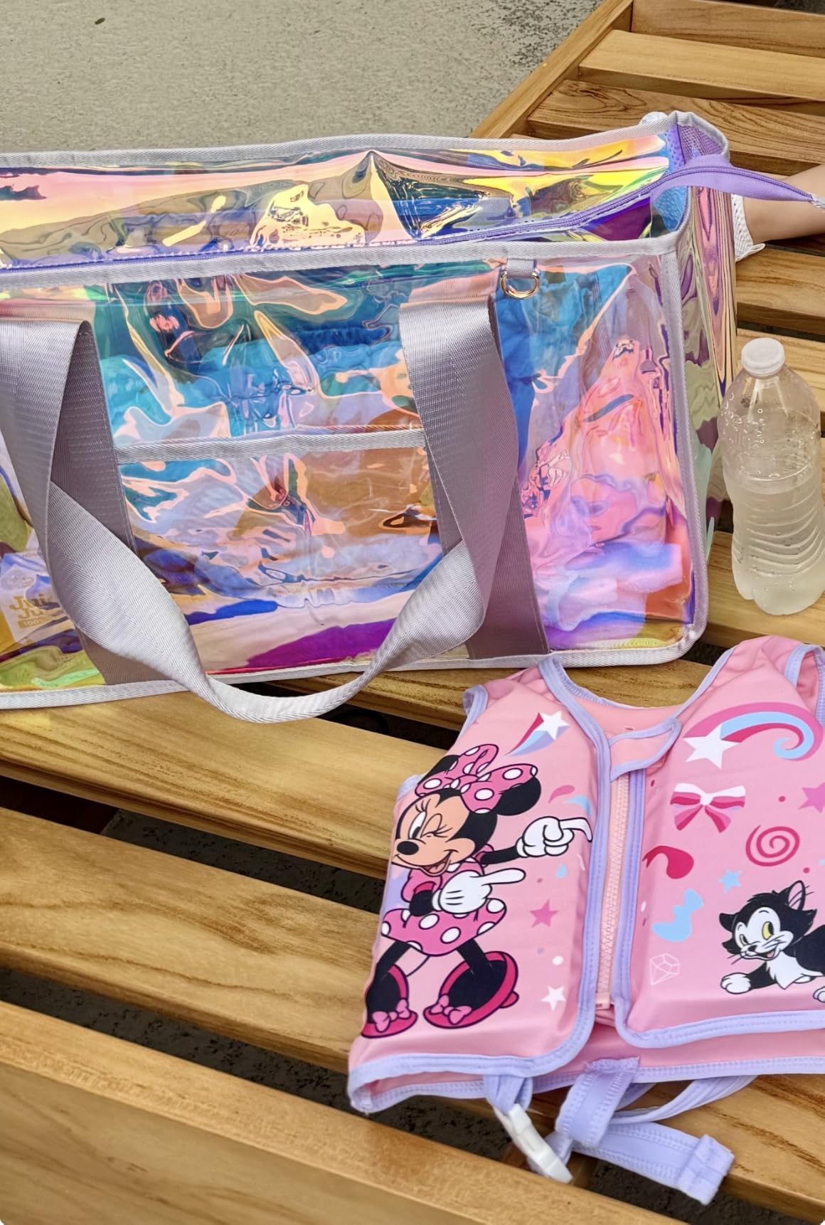 Fammart Iridescent Clear Beach Bags Waterproof Sandproof for Women, Large Jelly Tote Zipper Pool Bag Cruise Essentials 2026 customer photo 1