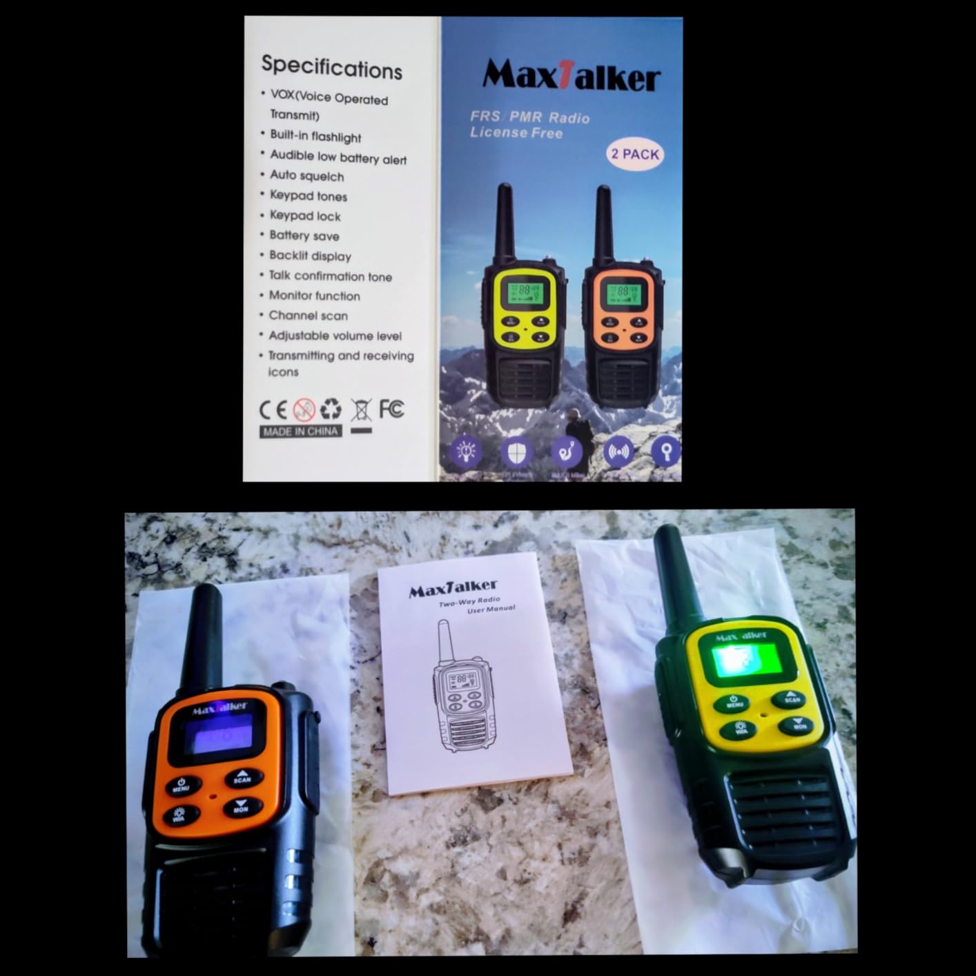 MaxTalker Walkie Talkies Long Range for Adult, MT10 Rechargeable Walkie Talkies FRS Two Way Radio, NOAA, 1200mAh Li-ion Battery USB-C Cable, LED Flashlight, VOX Walkie Talkie for Hiking Camping 2Pack customer photo 2