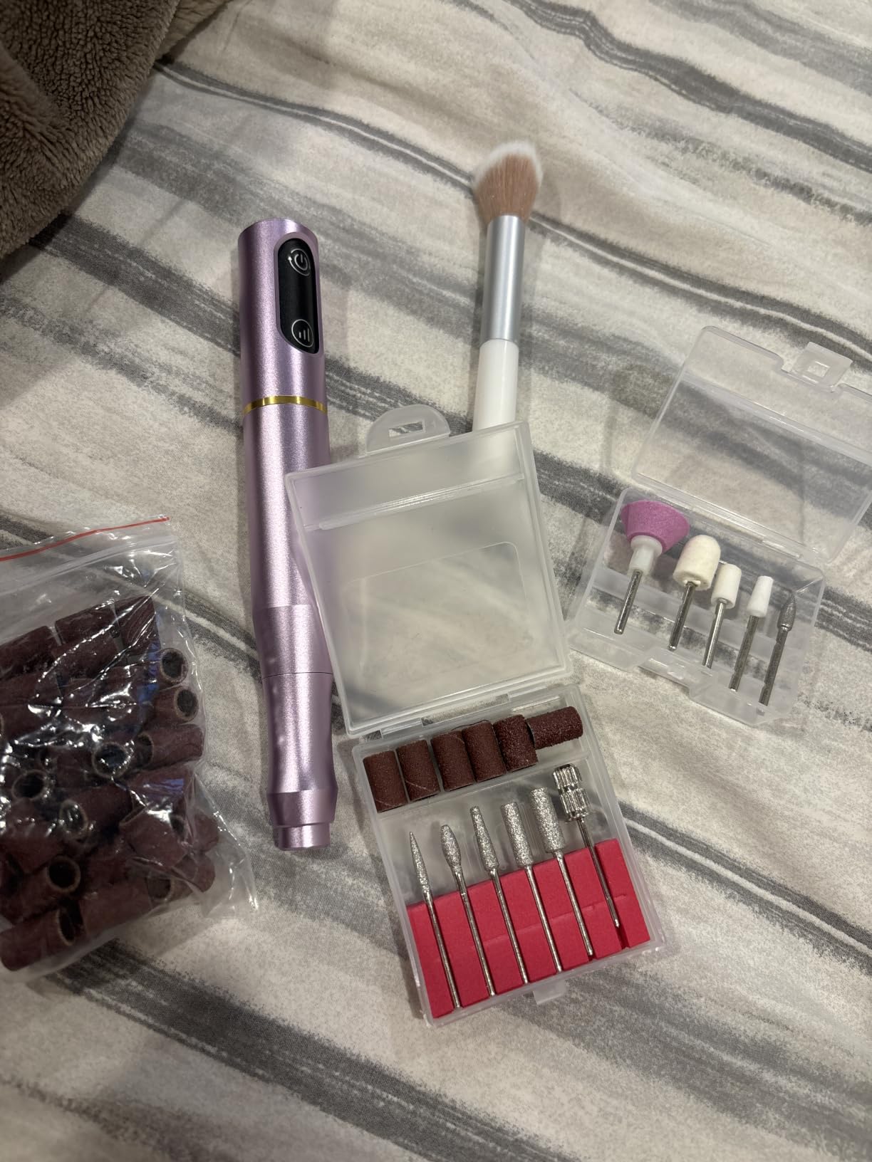 TUOBEO Cordless Nail Drill Electric Nail File Kit, Rechargeable Efile Set, Portable Acrylic Gel Nail Polish Remover Machine, Pedicure Manicure Tool, 11 Bits, 56 Sanding Bands, Salon Home, Purple customer photo 1