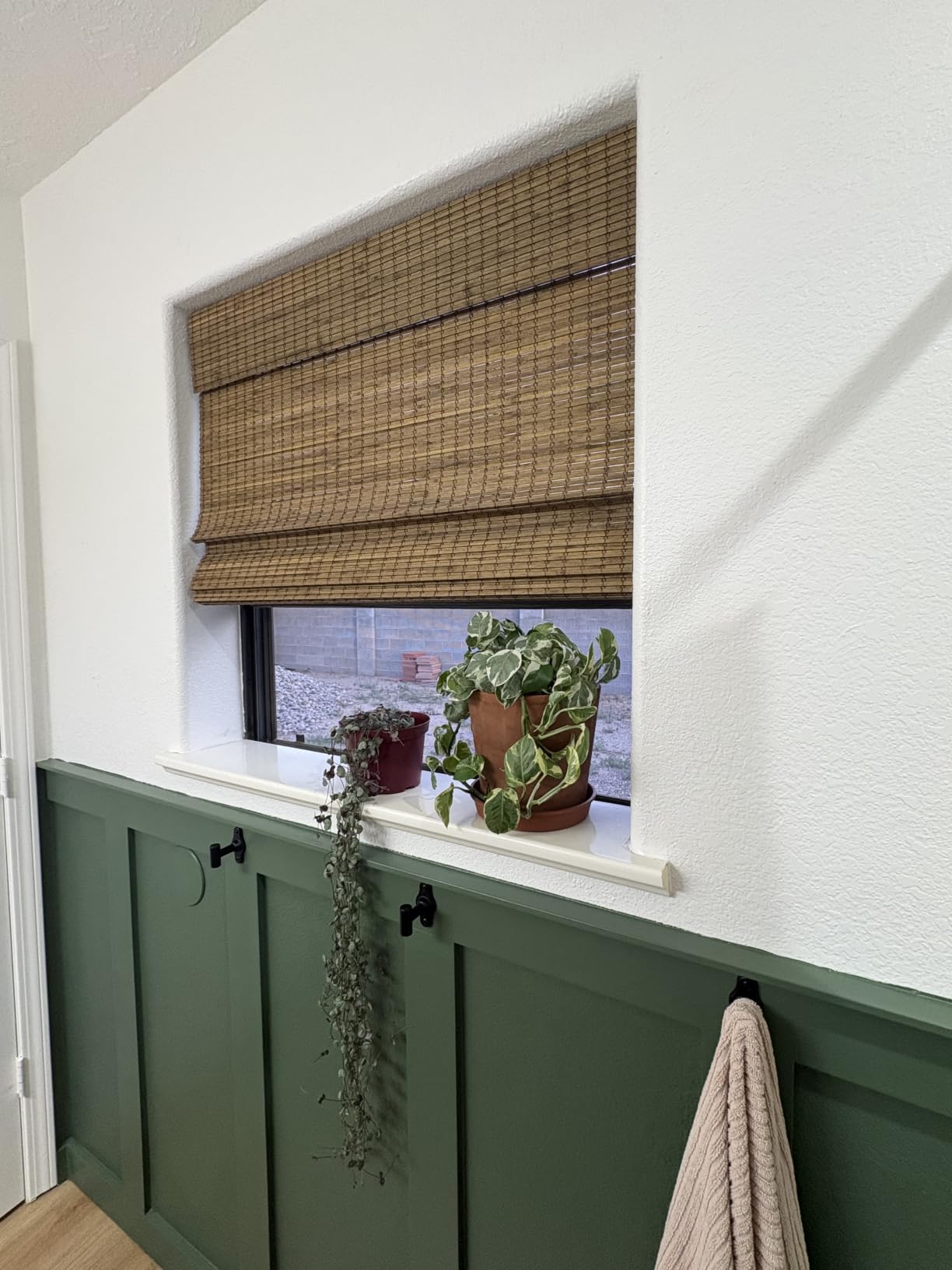 UNISHADES Cordless Bamboo Roman Shades, 28×64 in, Highfield Teak | Wide Bamboo Strip Weaving Technique, High light-blocking capacity, High Level of Privacy Protection customer photo 1