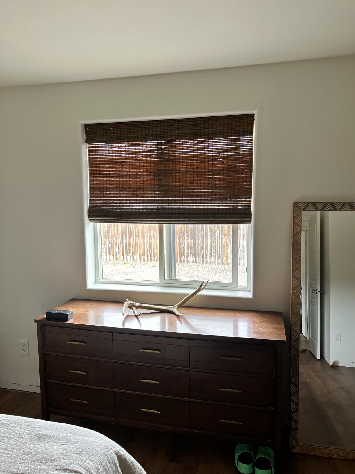 UNISHADES Cordless Bamboo Roman Shades, 28×64 in, Highfield Teak | Wide Bamboo Strip Weaving Technique, High light-blocking capacity, High Level of Privacy Protection customer photo 2
