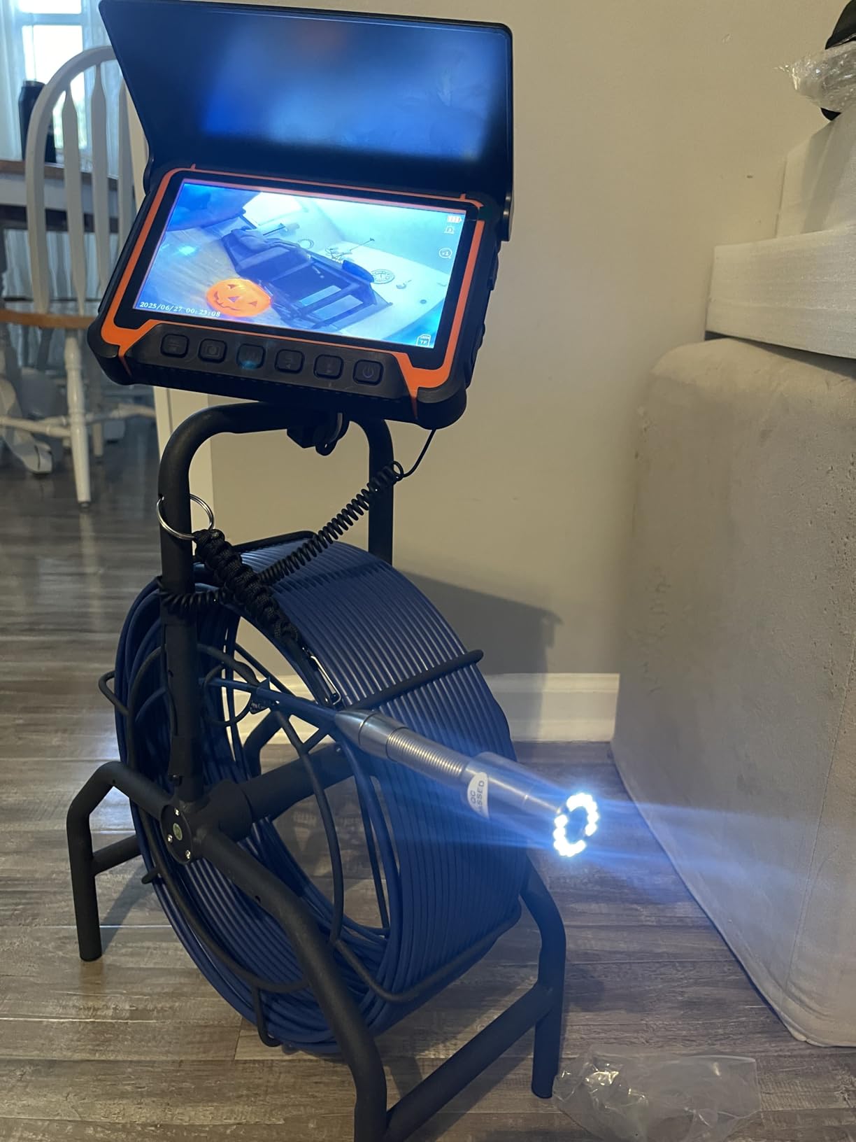 Sewer Camera with Locator,Self Leveling,164FT,Retractable Handle,7MM Cable, 9'' IPS Drain Inspection Camera with DVR,IP68 Plumbing Snake with 12 Lights for Home,Duct Pipe Inspection customer photo 2