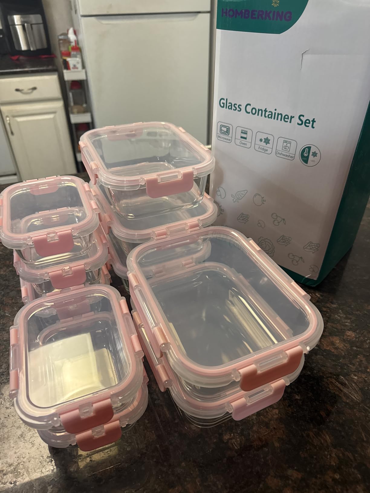 HOMBERKING 10 Pack Borosilicate Glass Meal Prep Containers with Locking Lids, Glass Food Storage Containers Set, Airtight Lunch Bento Boxes, BPA-Free & Leak Proof, 36oz & 14oz, Freezer, Oven Safe customer photo 1