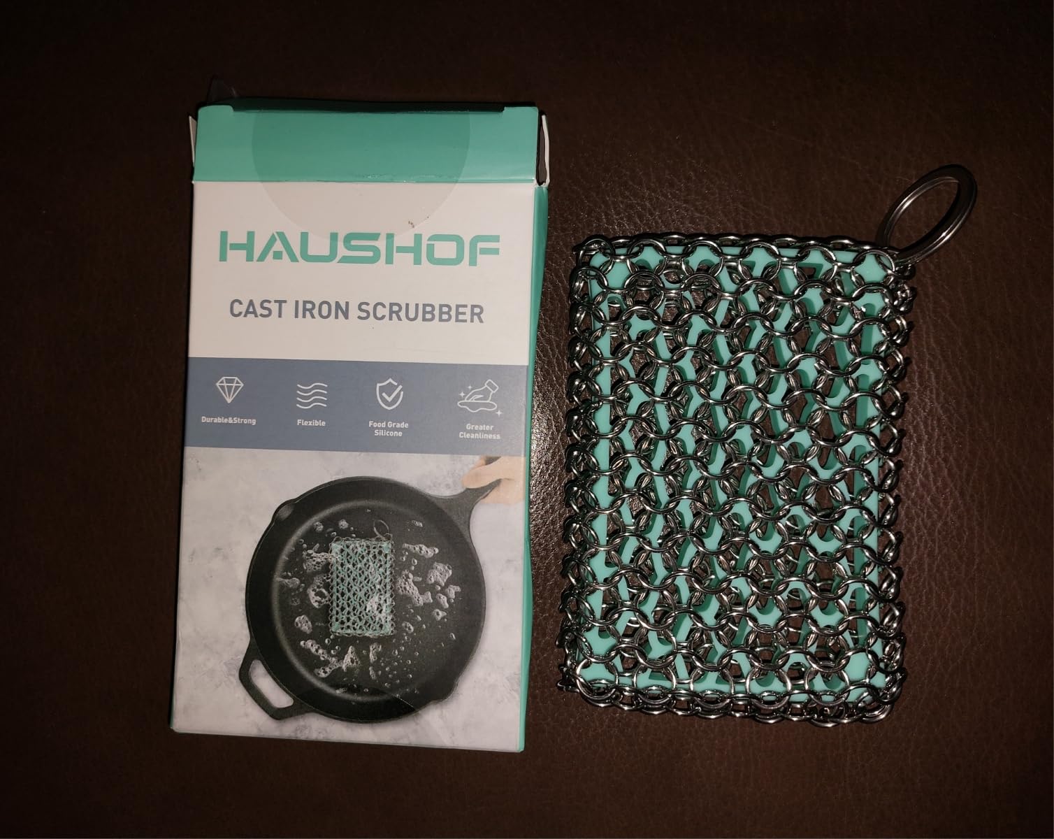 HAUSHOF Cast Iron Scrubber, Chainmail Scrubber with Silicone Core, Premium Cast Iron Cleaner for Skillet, Pan, Dutch Oven customer photo 2